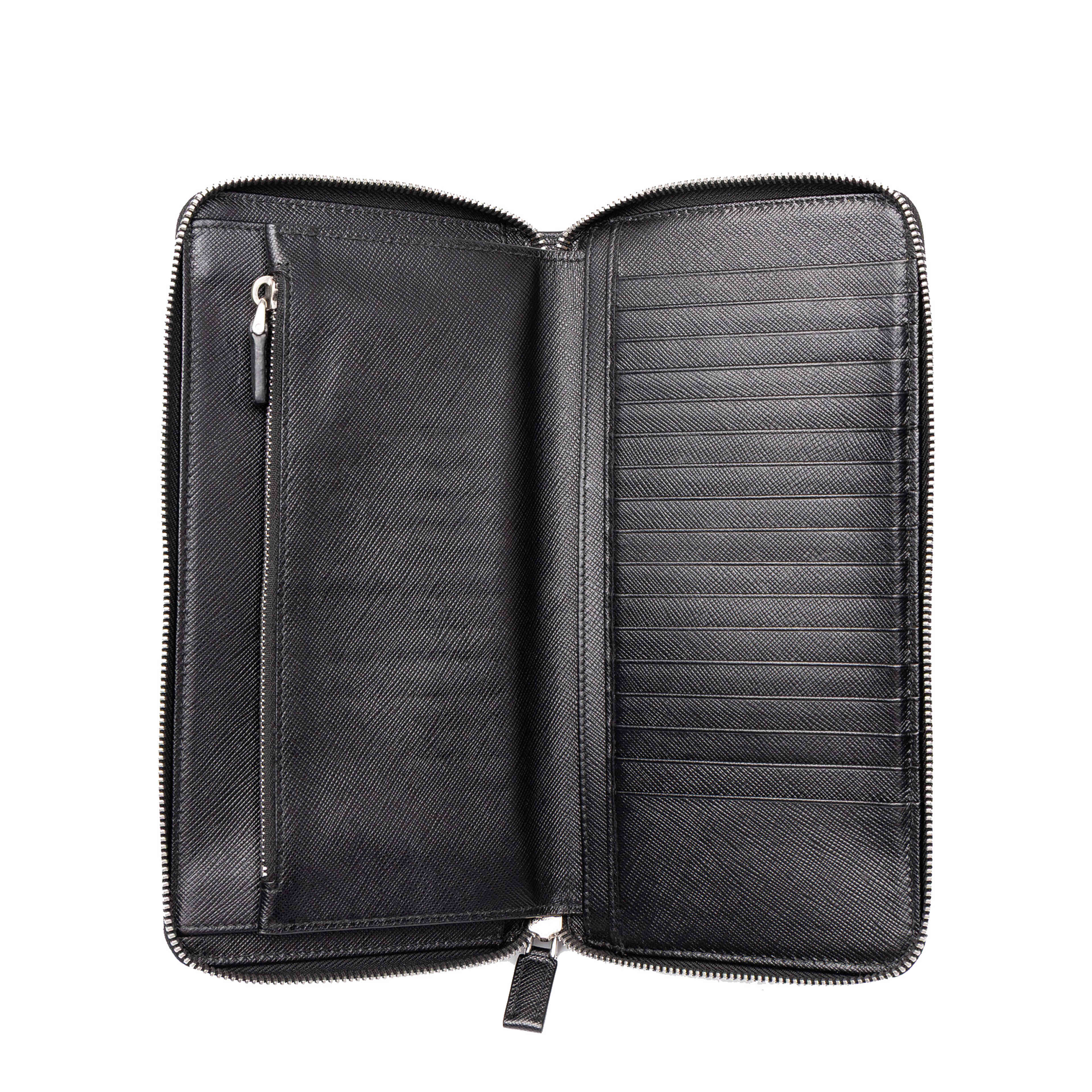 Prada Saffiano Zip Around Long Wallet, från Luxclusif, i färgen svart. Klicka för att öppna bilden i stort format