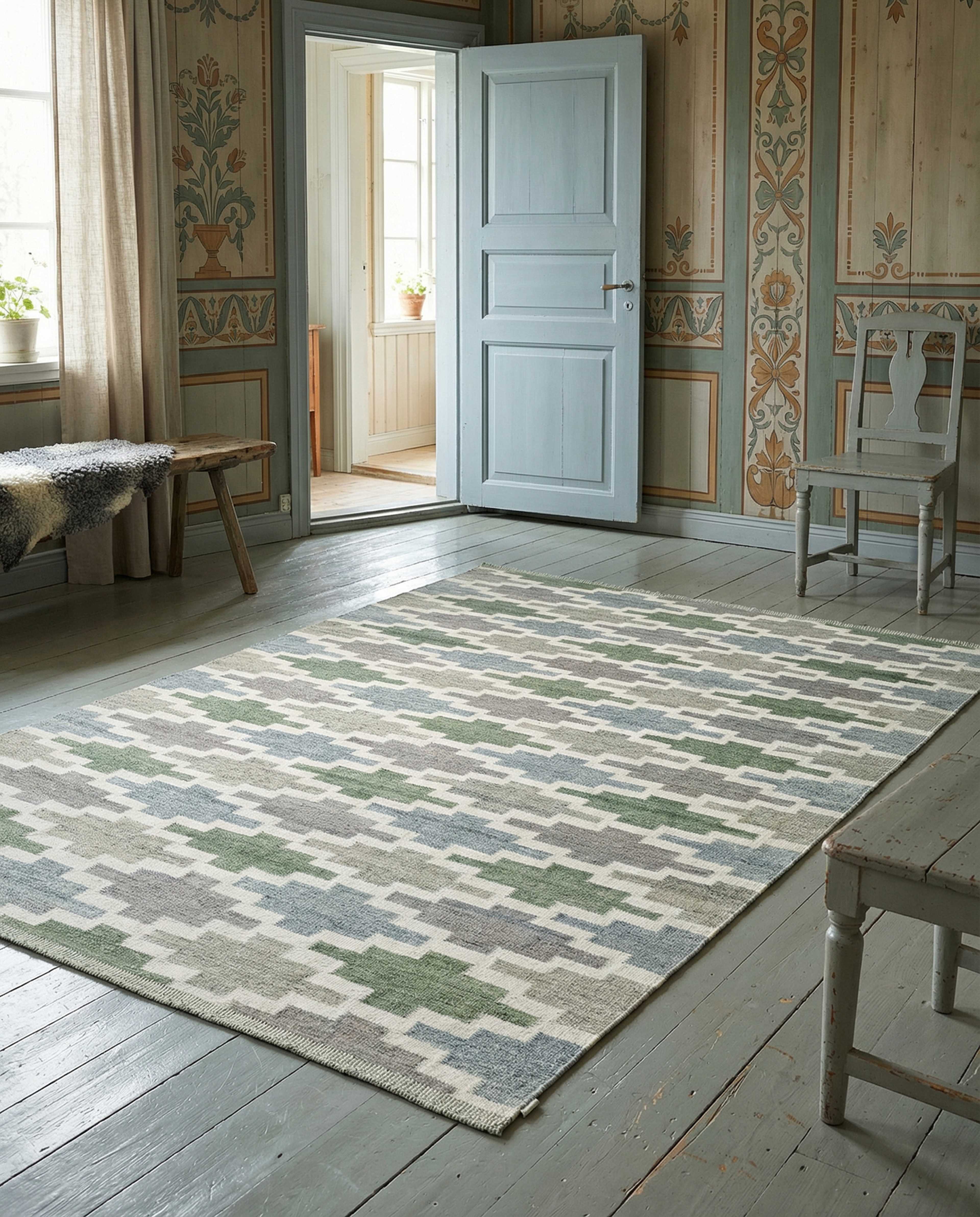 Korsnäs 200x300 cm, från Classic Collection, i färgen Blå/Grön. Klicka för att öppna bilden i stort format