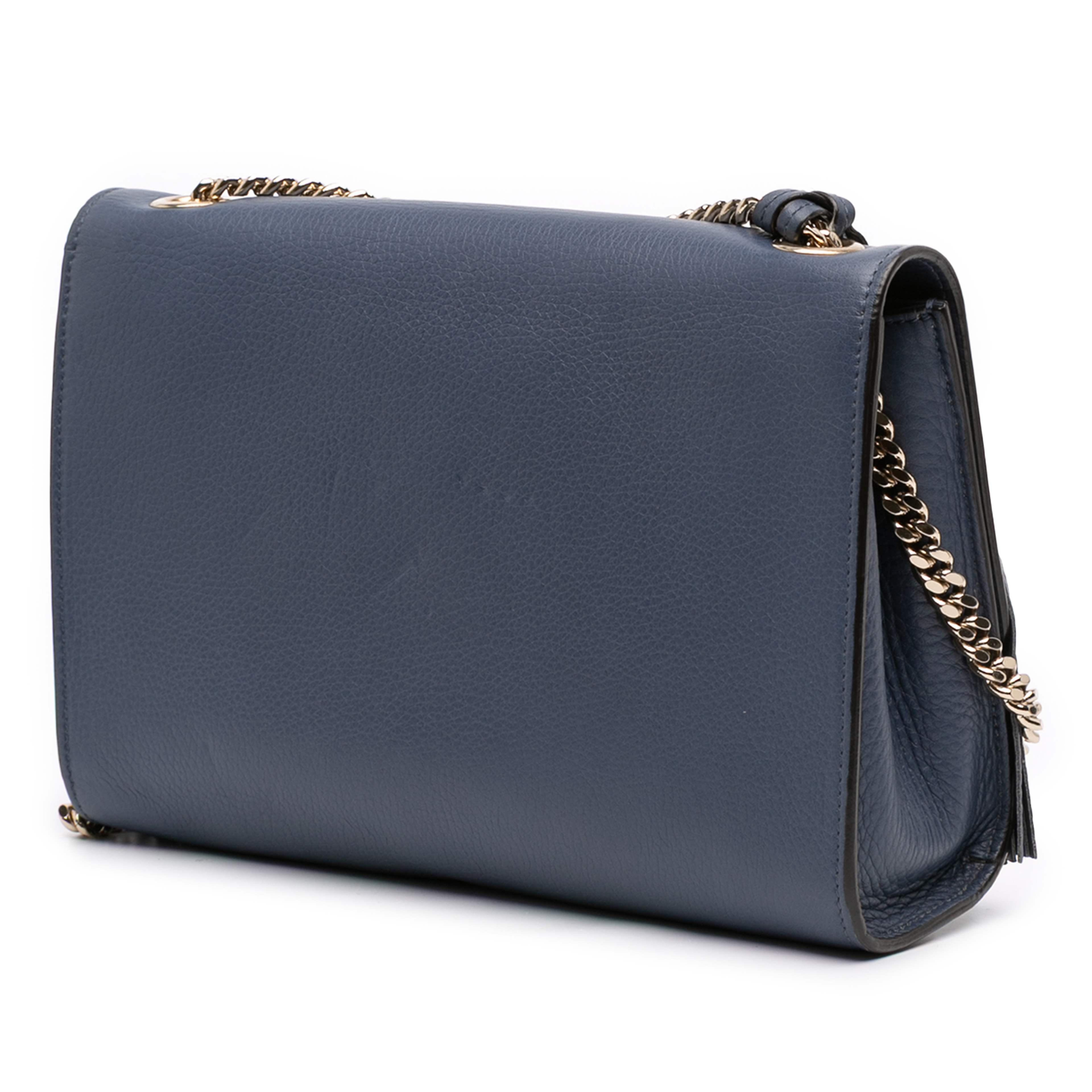 Gucci Medium Leather Miss Bamboo Crossbody, från Luxclusif, i färgen navy. Klicka för att öppna bilden i stort format