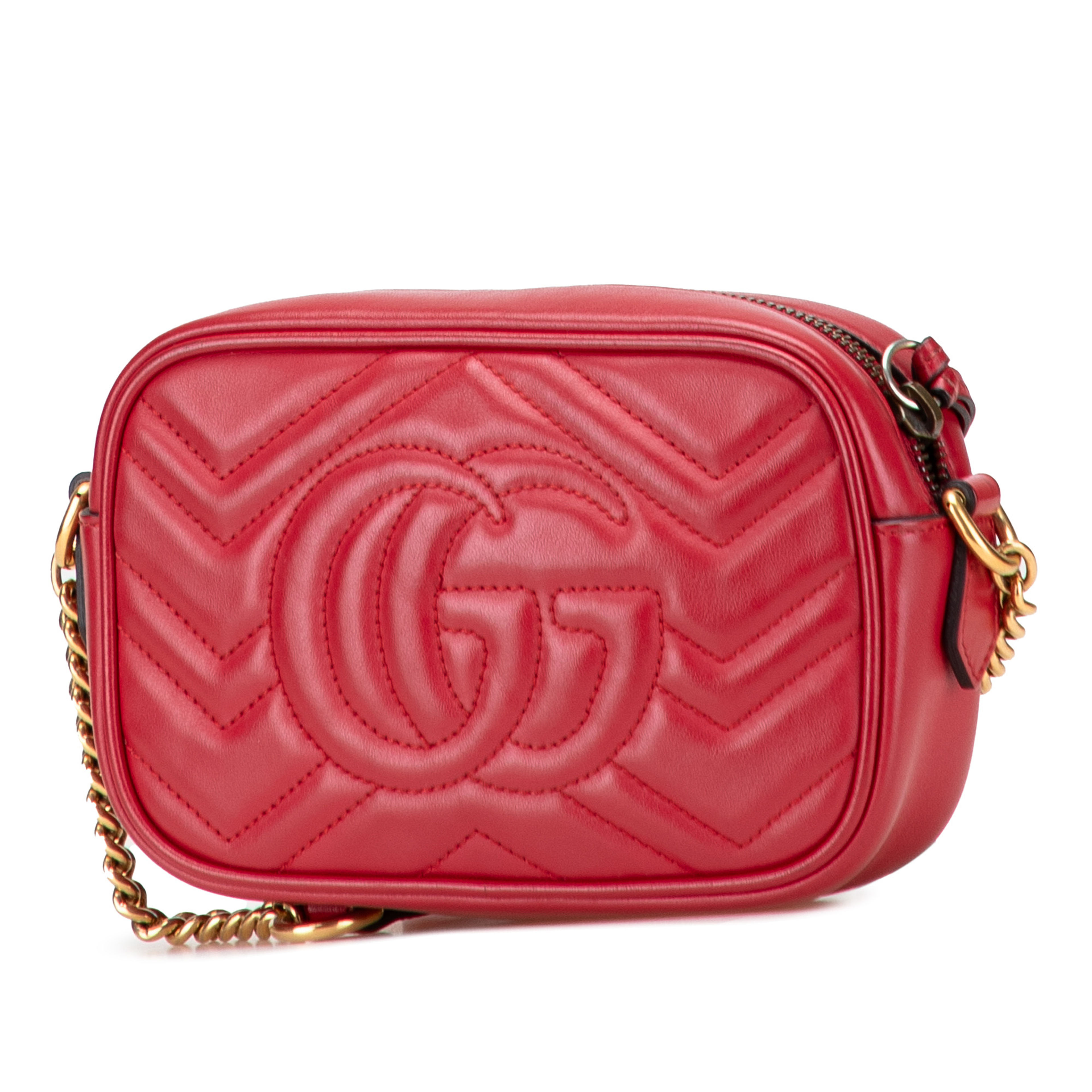 Gucci Mini Gg Marmont Matelasse Leather Crossbody, från Luxclusif, i färgen röd. Klicka för att öppna bilden i stort format