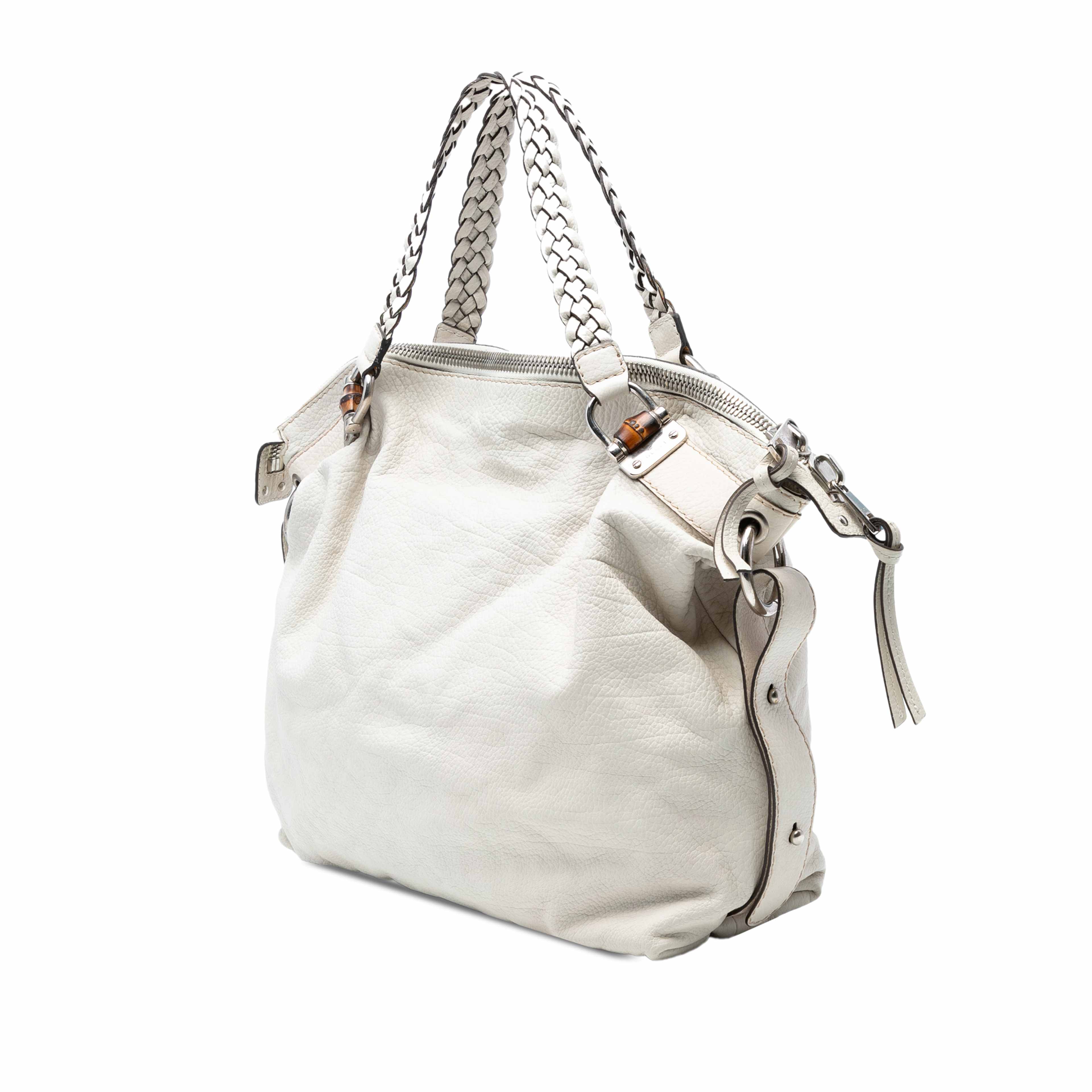 Gucci Large Leather Bamboo Bar Tote, från Luxclusif, i färgen white. Klicka för att öppna bilden i stort format