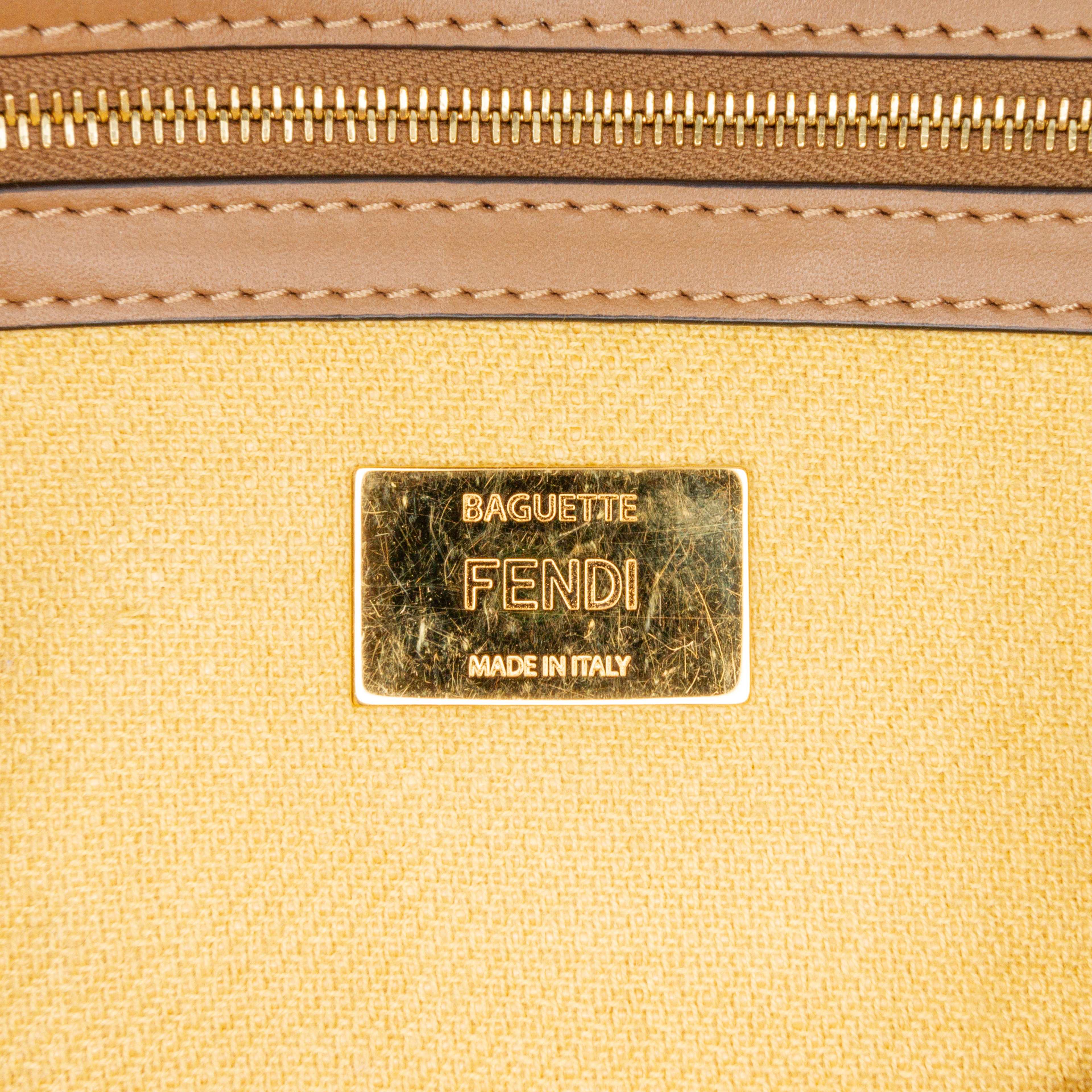 Fendi Zucca Embroidered Canvas Baguette Satchel, från Luxclusif, i färgen yellow. Klicka för att öppna bilden i stort format