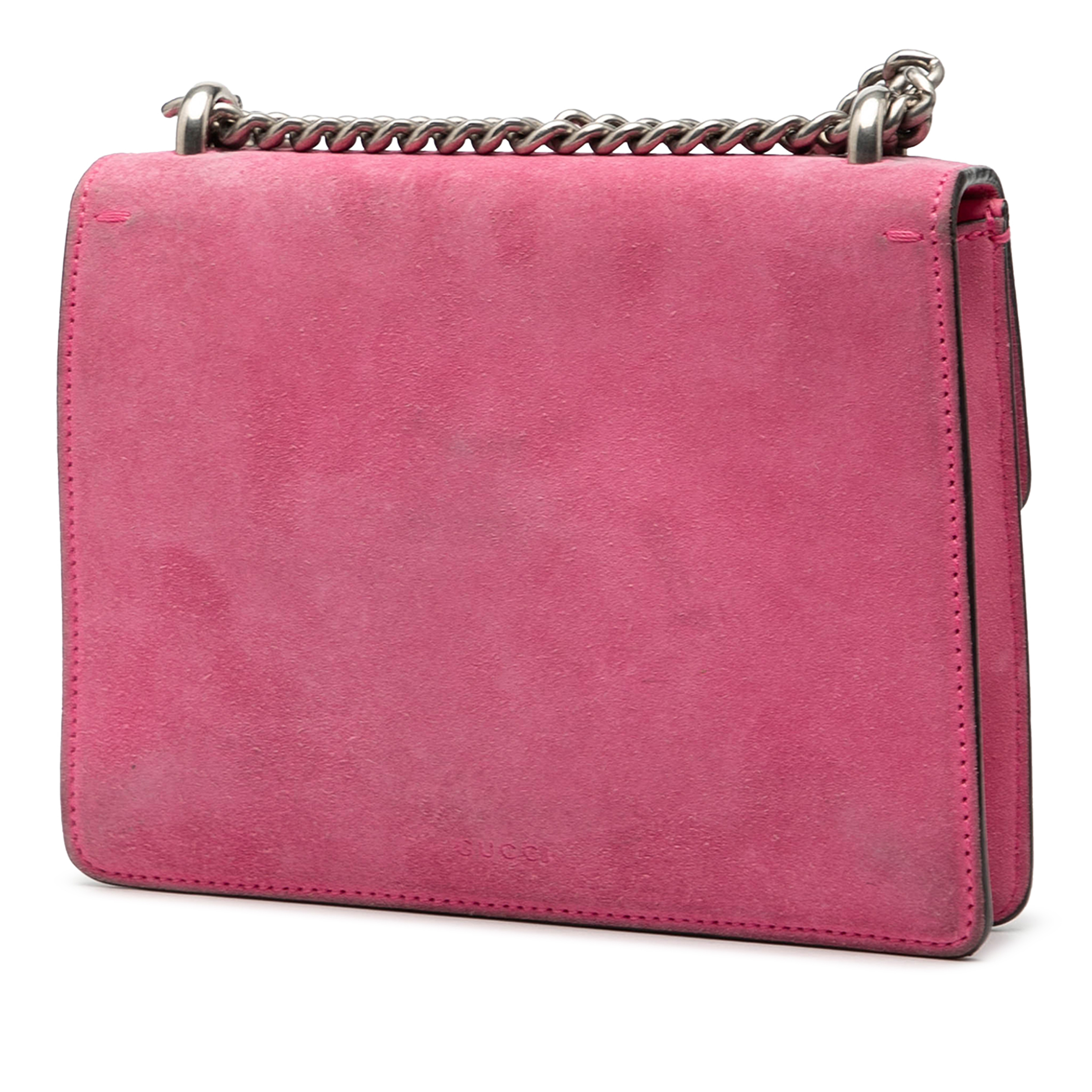 Gucci Small Suede Dionysus Crossbody, från Luxclusif, i färgen pink. Klicka för att öppna bilden i stort format