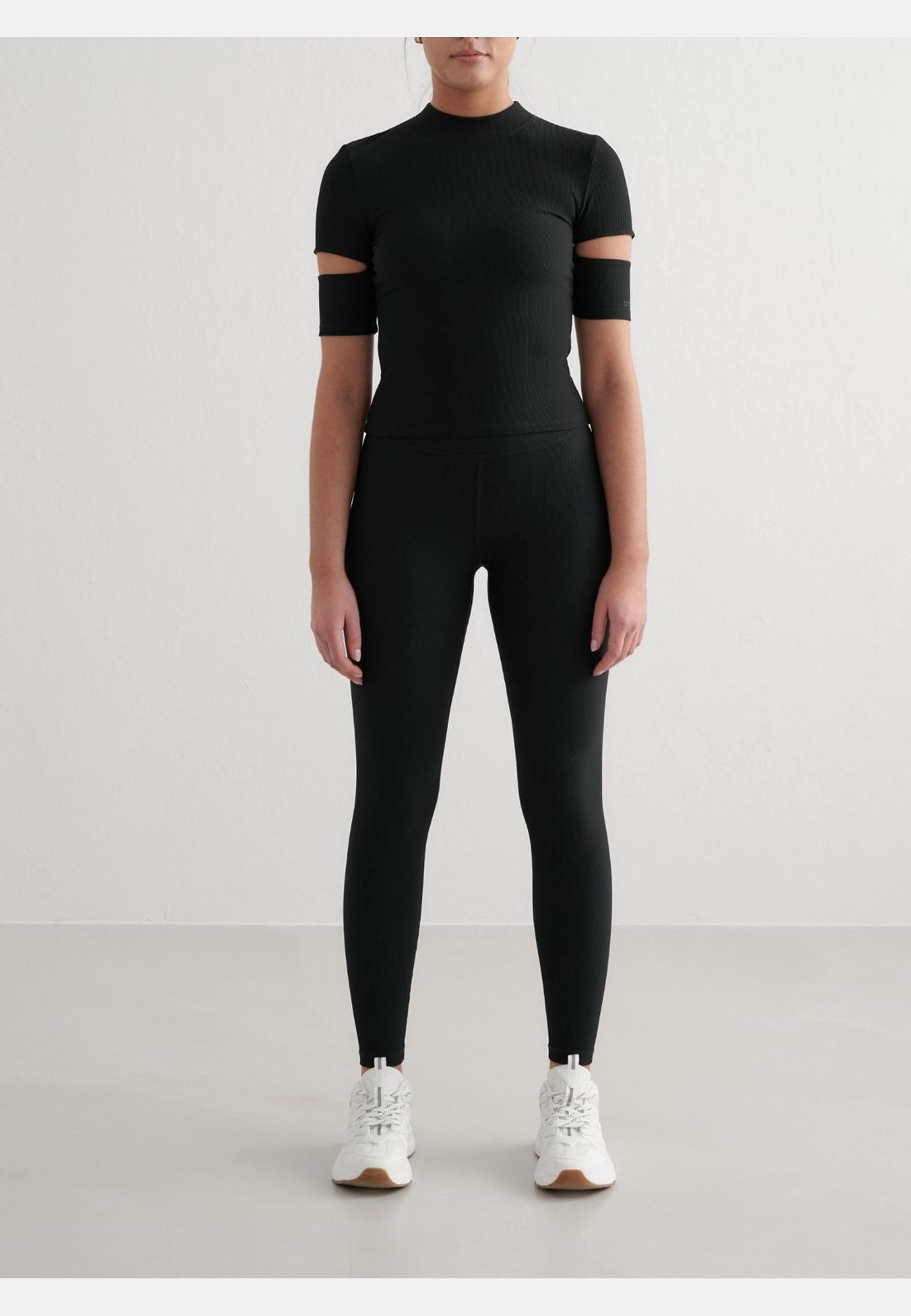 Black Ribbed Performance Cut Out Top