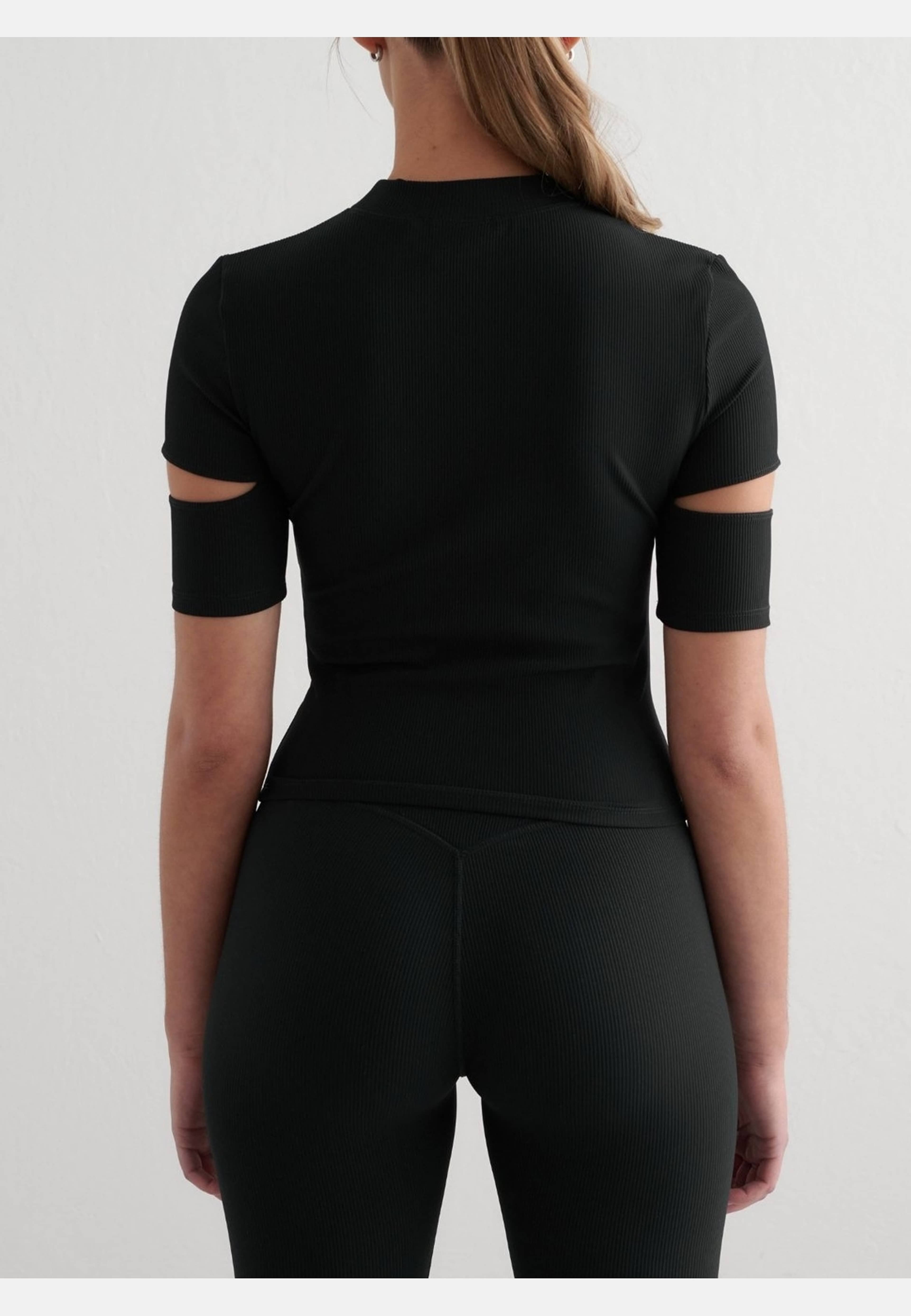 Black Ribbed Performance Cut Out Top