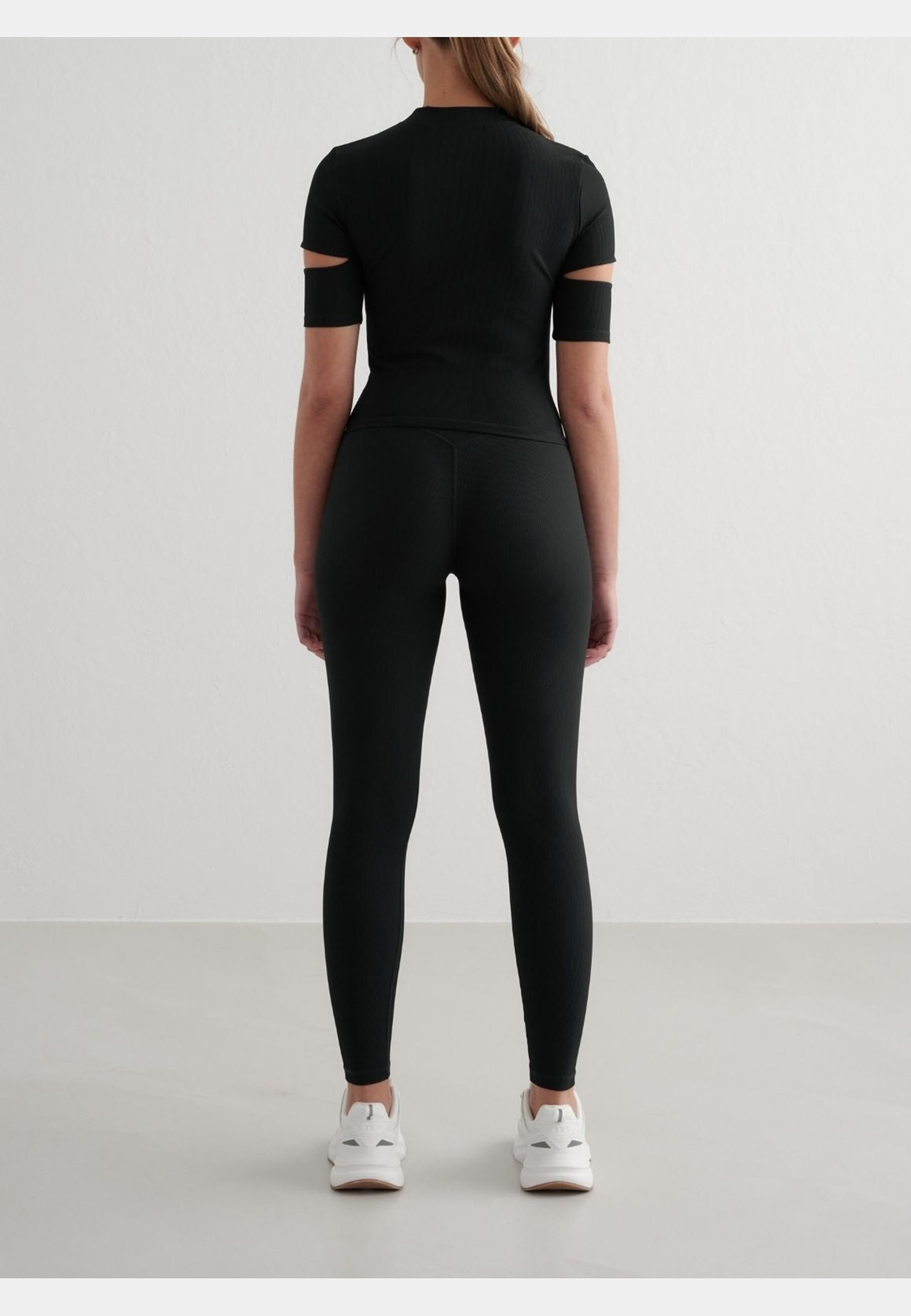 Black Ribbed Performance Cut Out Top