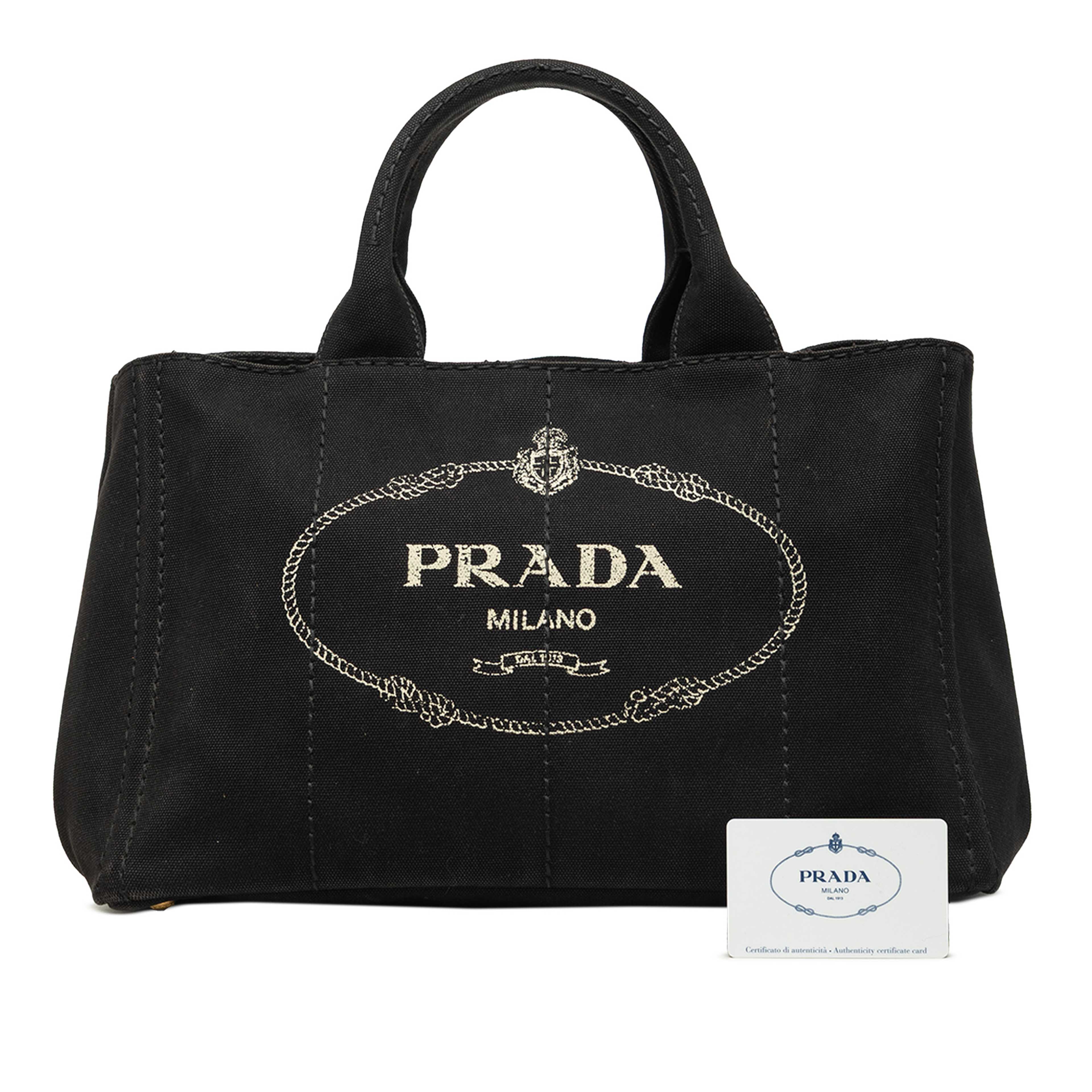 Prada Canvas Canapa Logo Tote, från Luxclusif, i färgen svart. Klicka för att öppna bilden i stort format