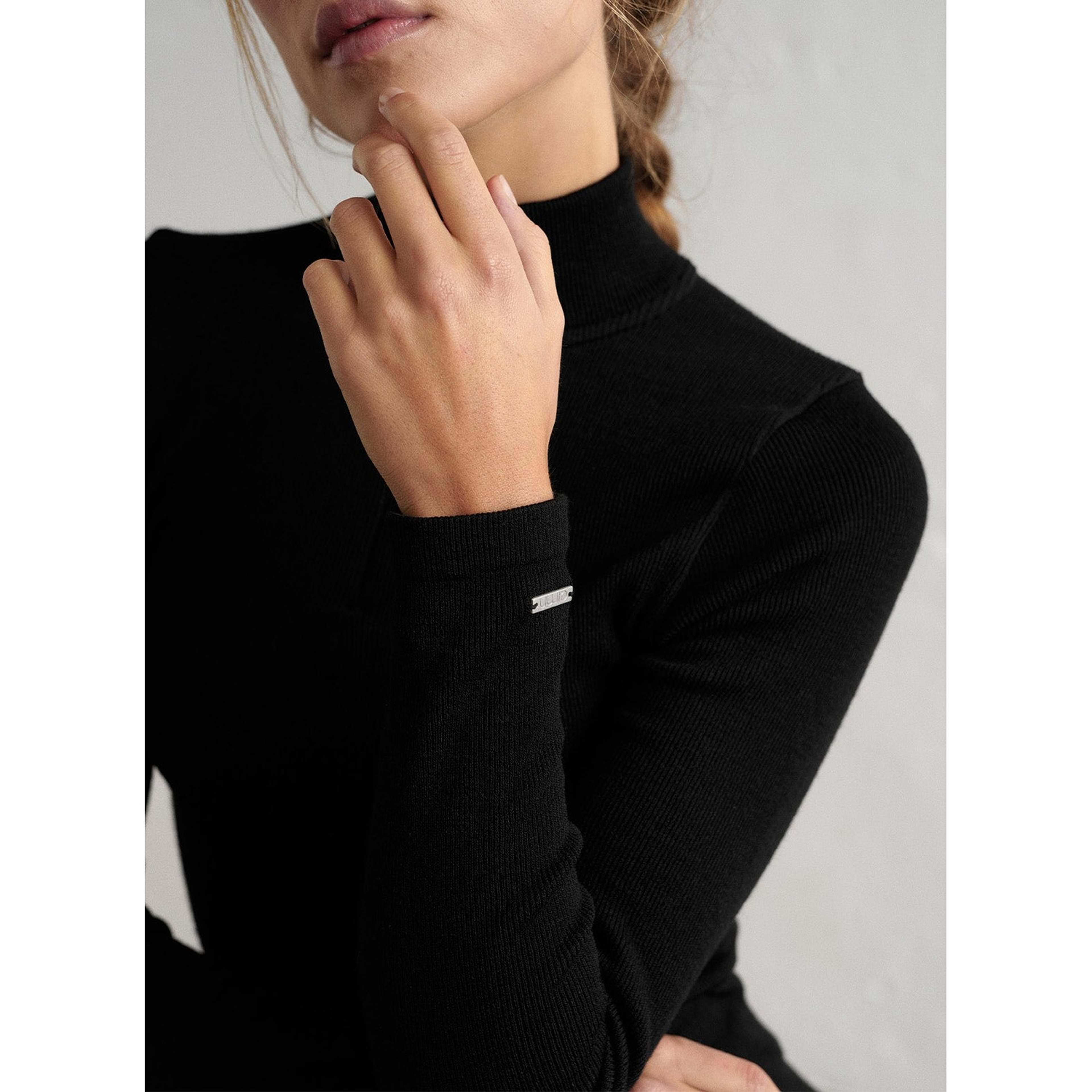 Black Ribbed Wool Half Zip