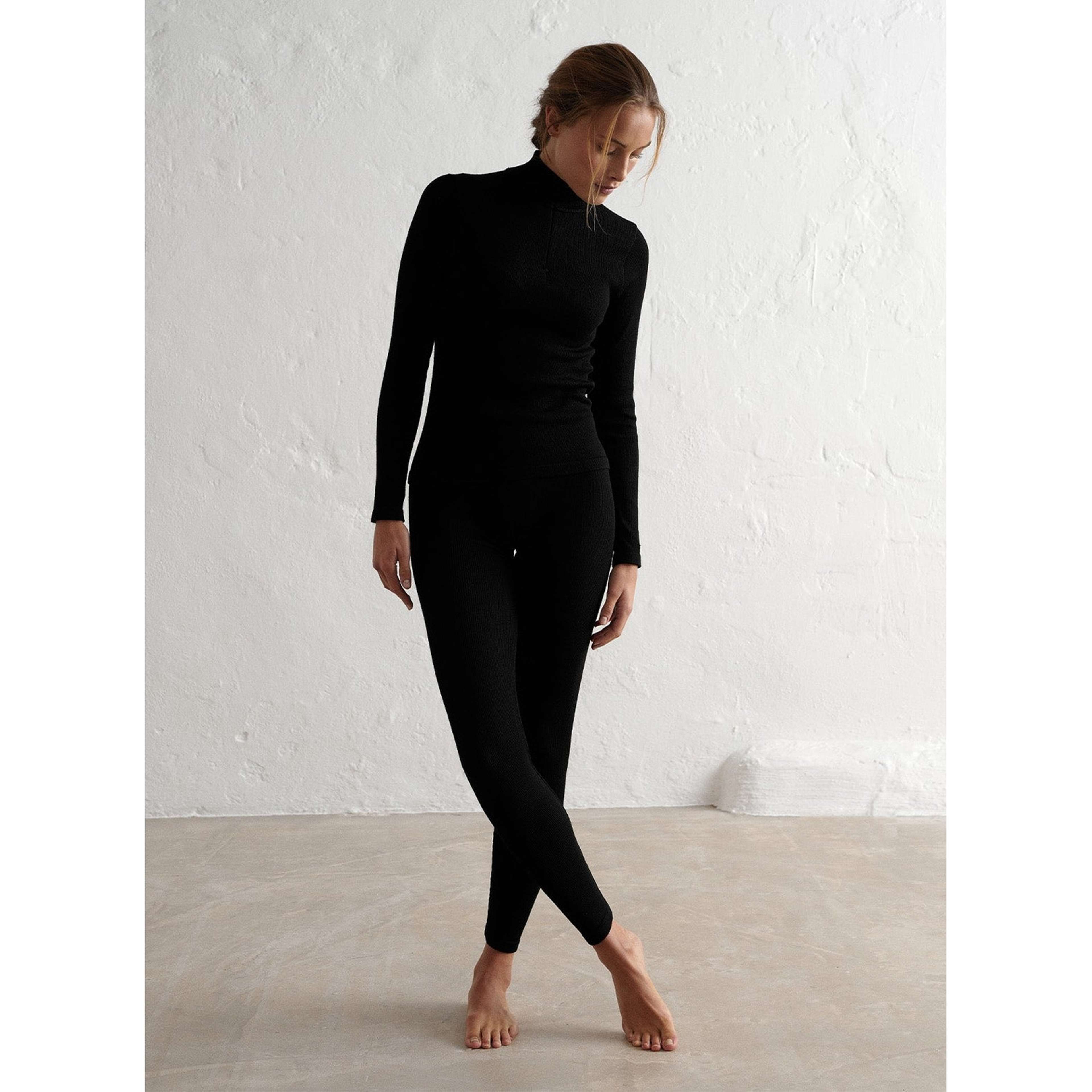 Black Ribbed Wool Half Zip