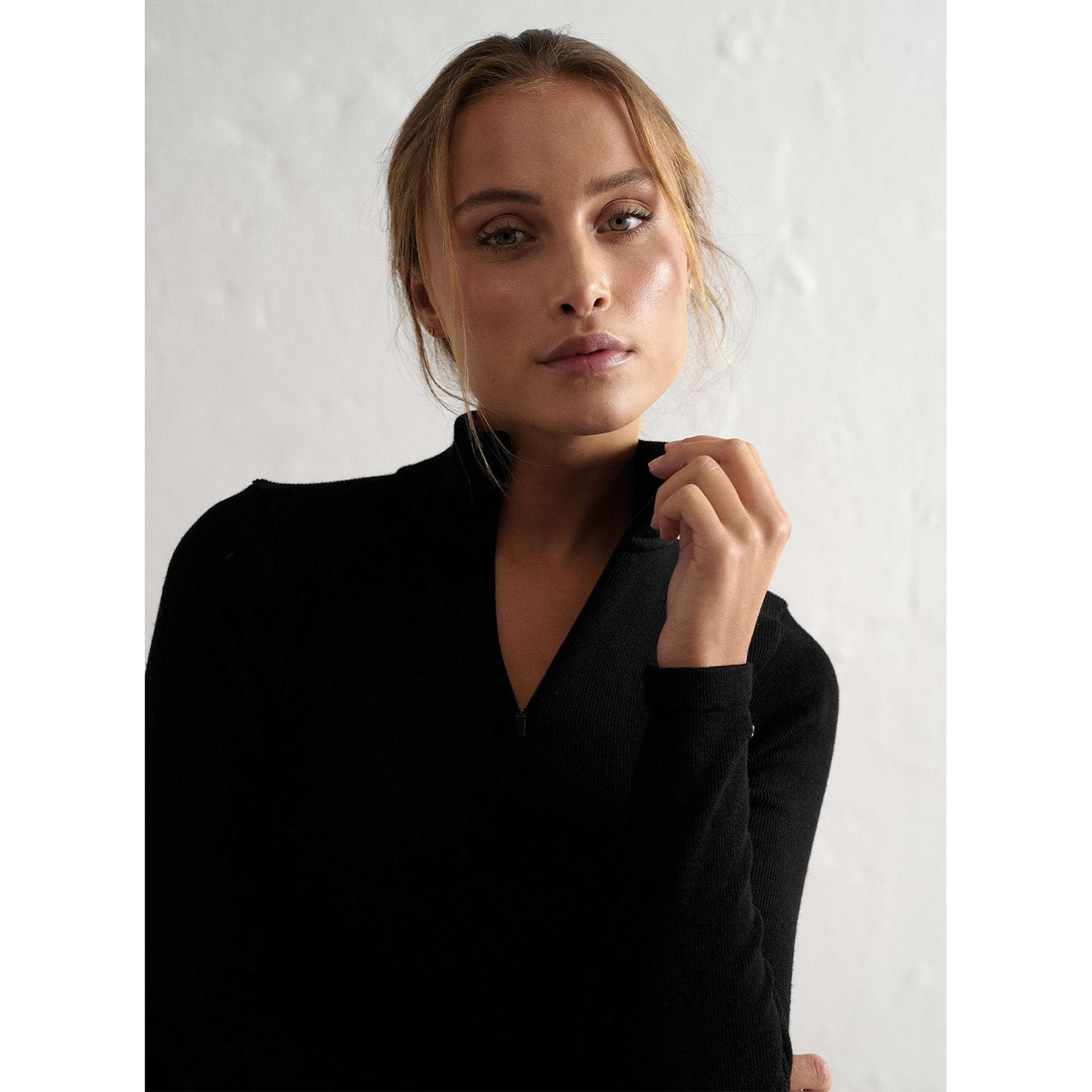 Black Ribbed Wool Half Zip