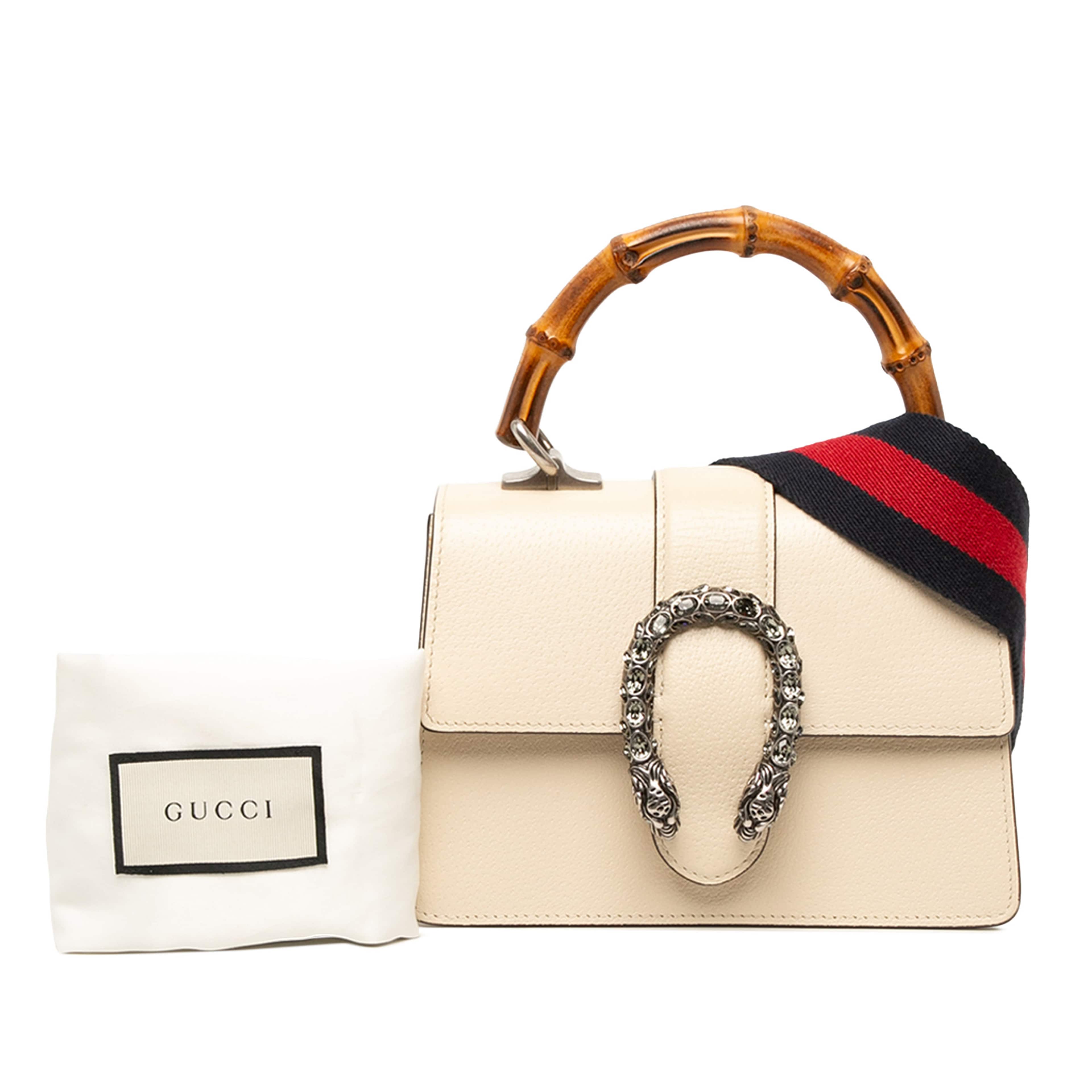 Gucci Mini Calfskin Bamboo Dionysus Web Satchel, från Luxclusif, i färgen vit. Klicka för att öppna bilden i stort format