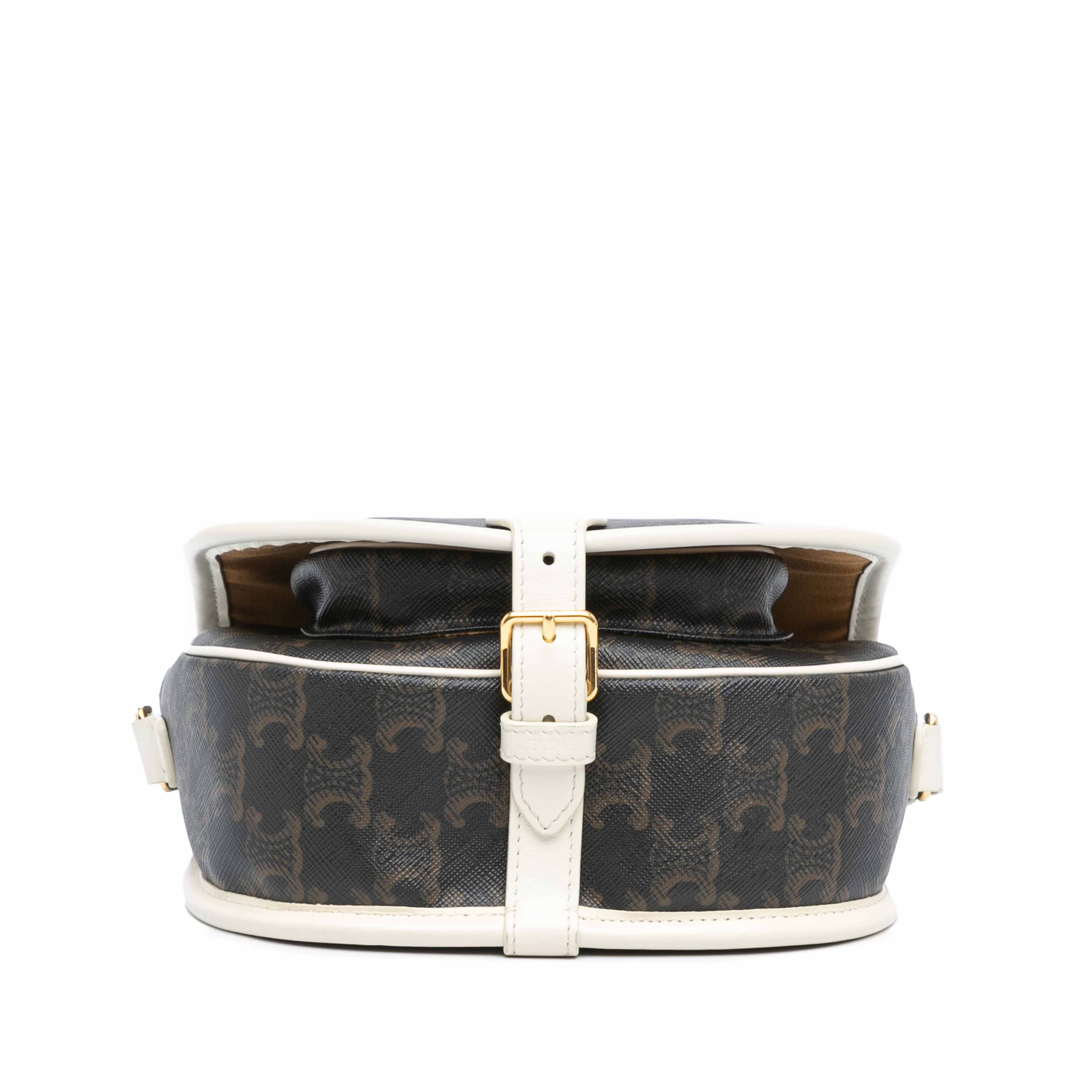 Celine Medium Triomphe Coated Canvas Folco Crossbody, från Luxclusif, i färgen dark brown.