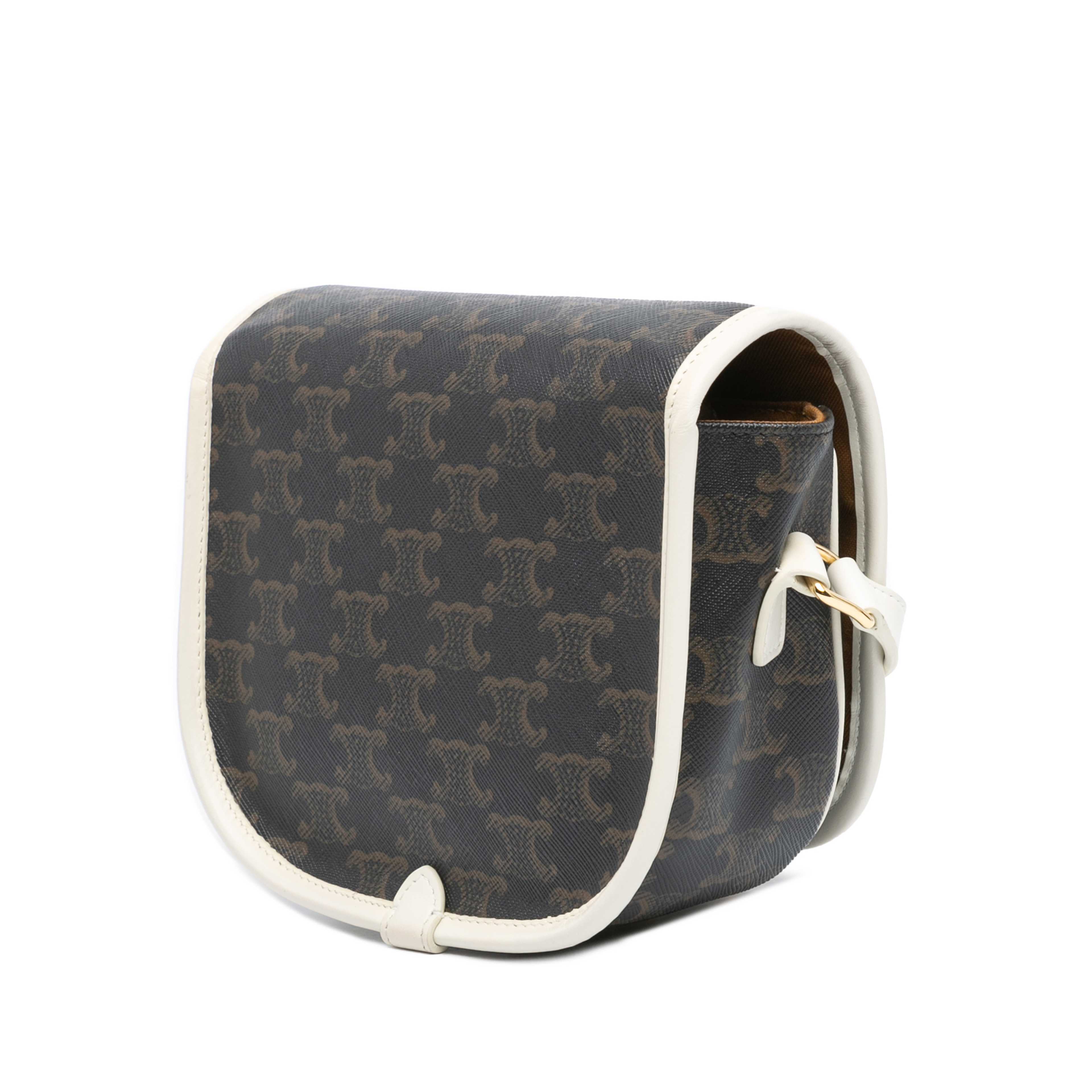 Celine Medium Triomphe Coated Canvas Folco Crossbody, från Luxclusif, i färgen brun. Klicka för att öppna bilden i stort format