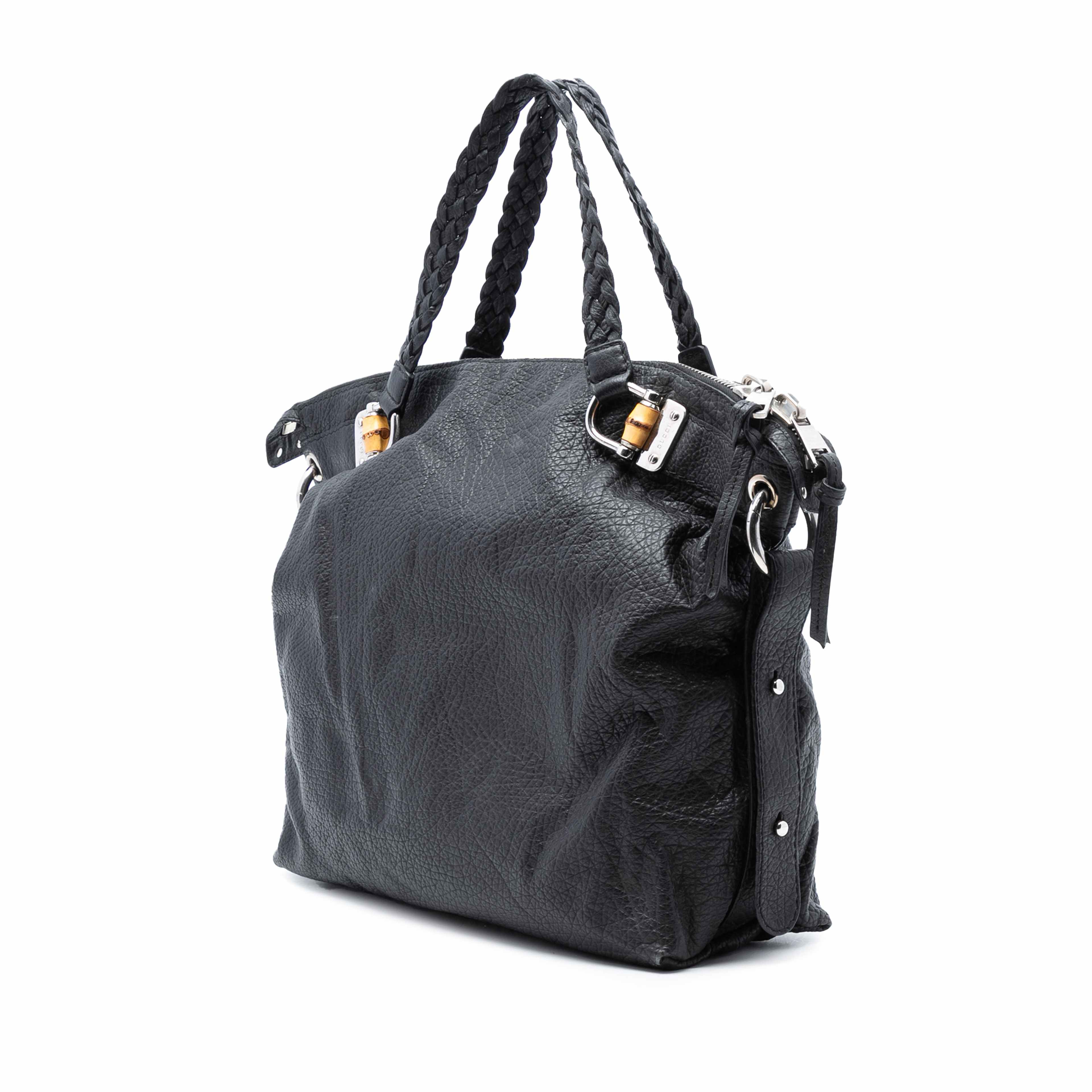 Gucci Large Leather Bamboo Bar Tote, från Luxclusif, i färgen black. Klicka för att öppna bilden i stort format