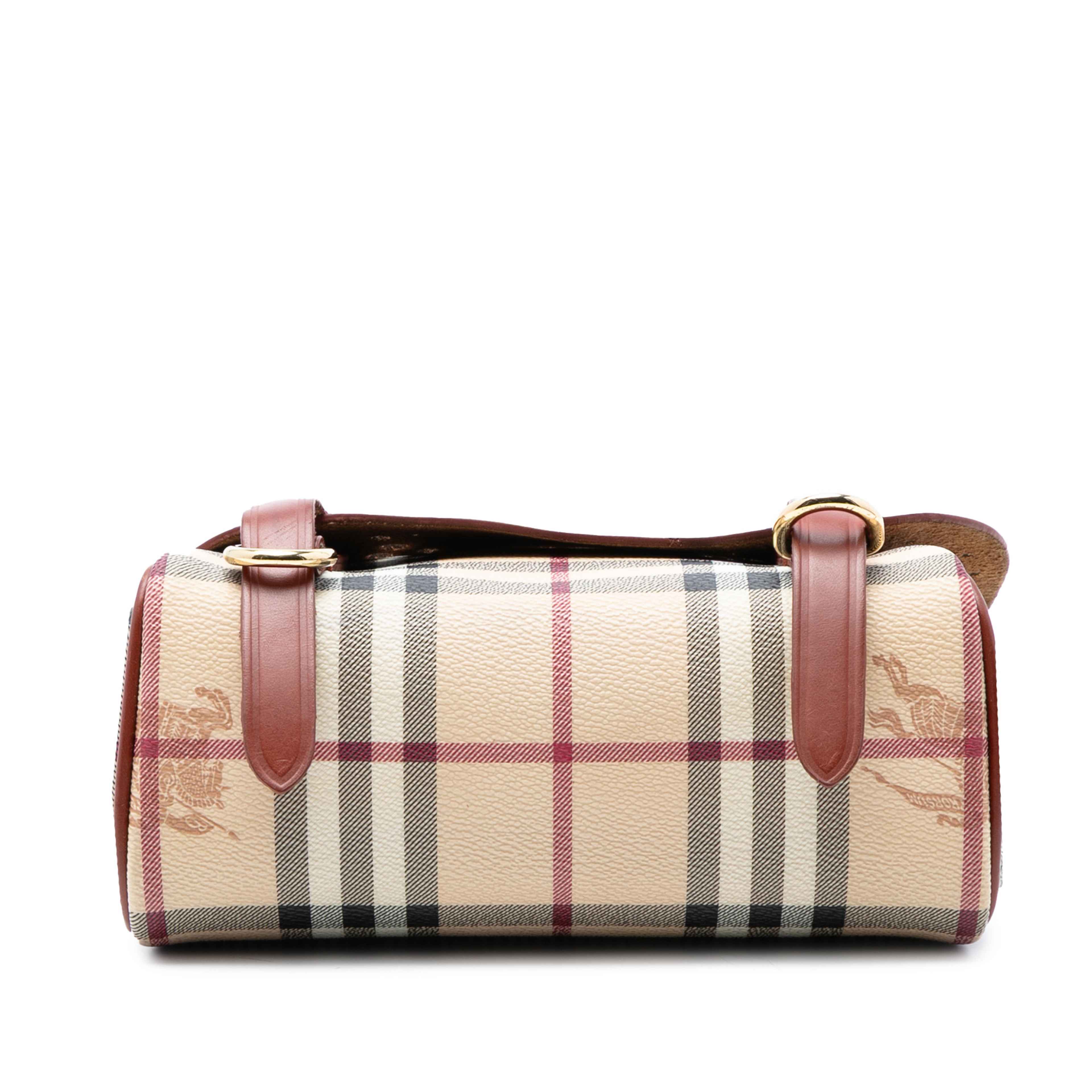 Burberry Baby Haymarket Check Coated Canvas And Perforated Leather Bridle Crossbody, från Luxclusif, i färgen beige. Klicka för att öppna bilden i stort format