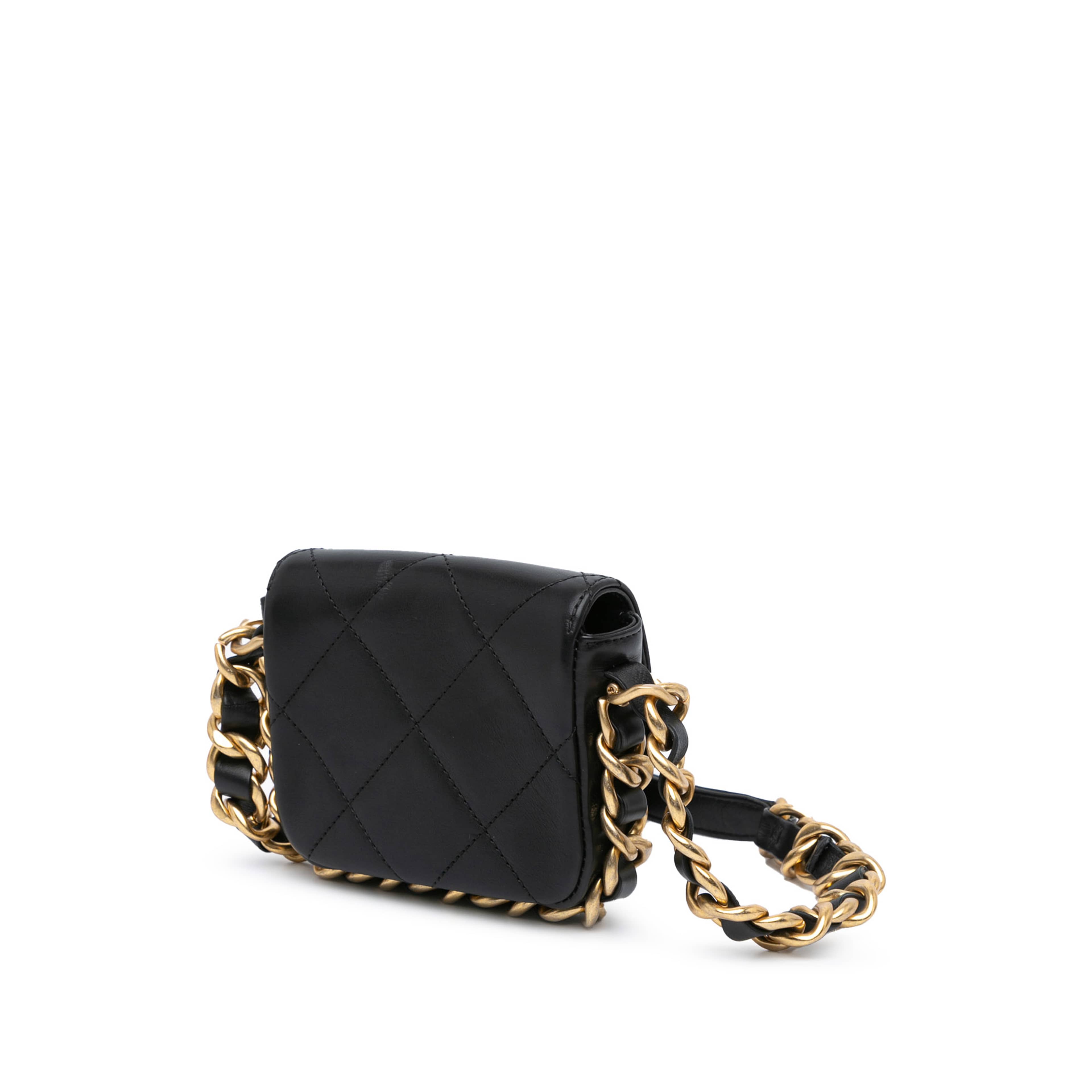 Chanel Mini Quilted Calfskin Framing Chain Flap, från Luxclusif, i färgen black. Klicka för att öppna bilden i stort format