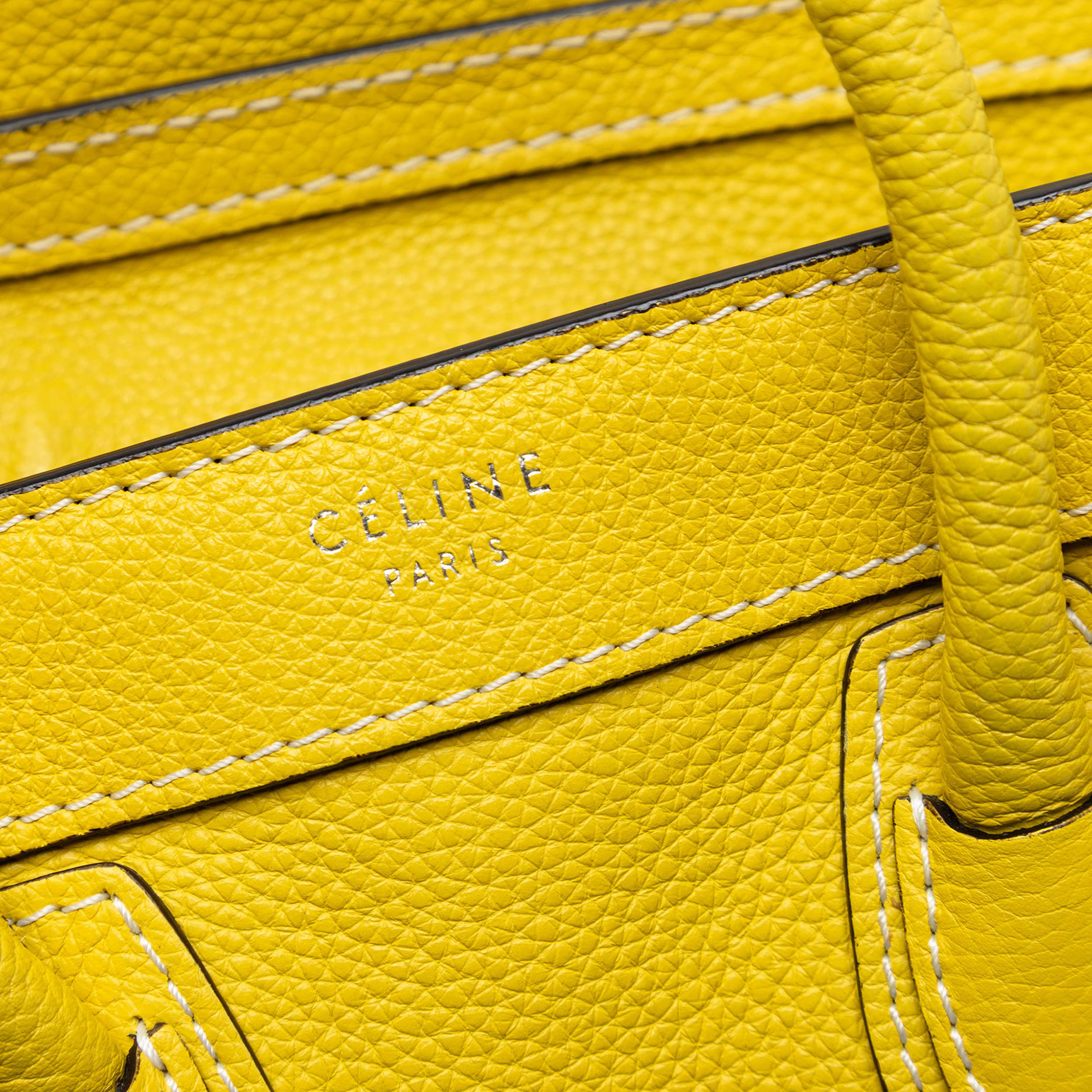 Celine Nano Grained Calfskin Luggage Tote, från Luxclusif, i färgen yellow. Klicka för att öppna bilden i stort format