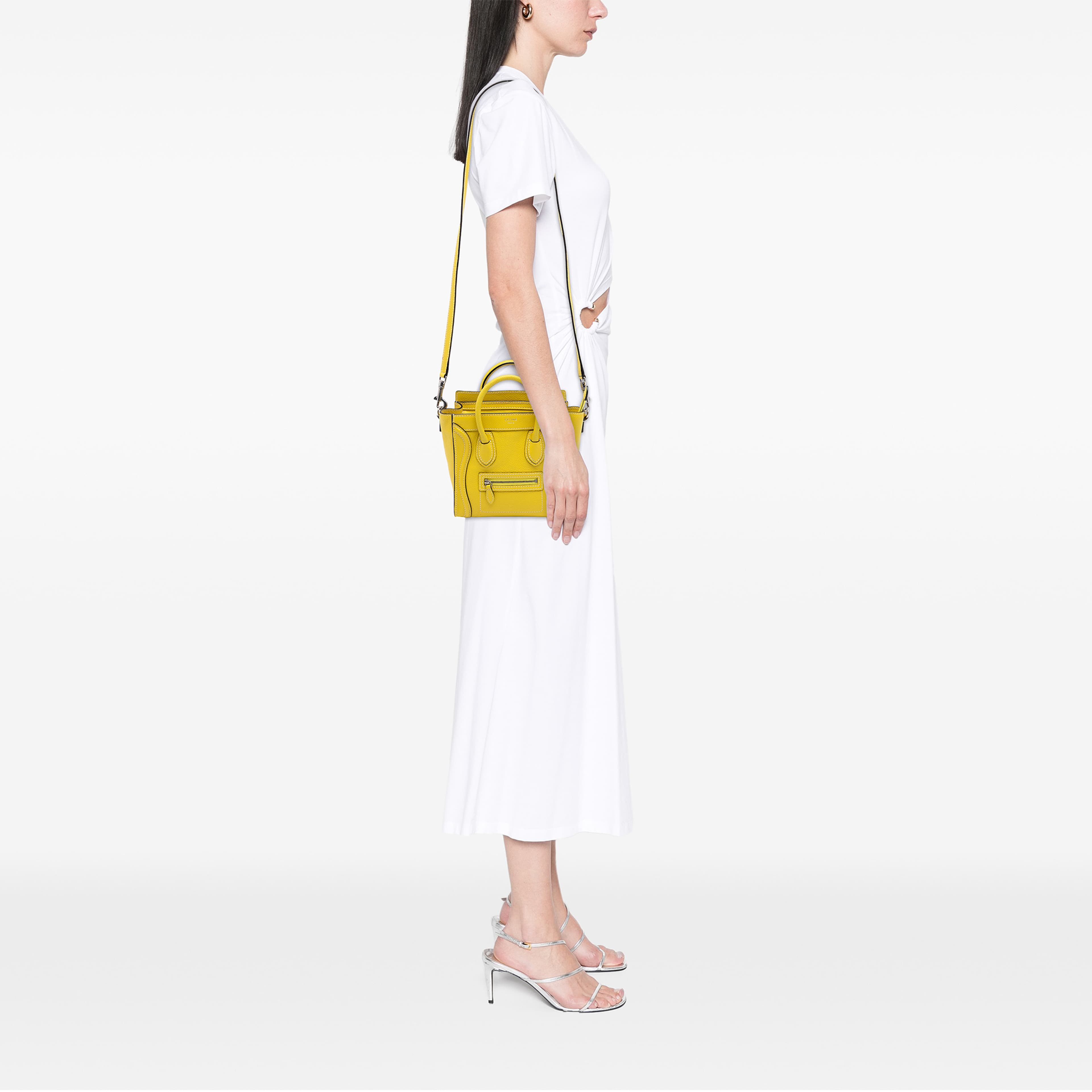 Celine Nano Grained Calfskin Luggage Tote, från Luxclusif, i färgen gul. Klicka för att öppna bilden i stort format