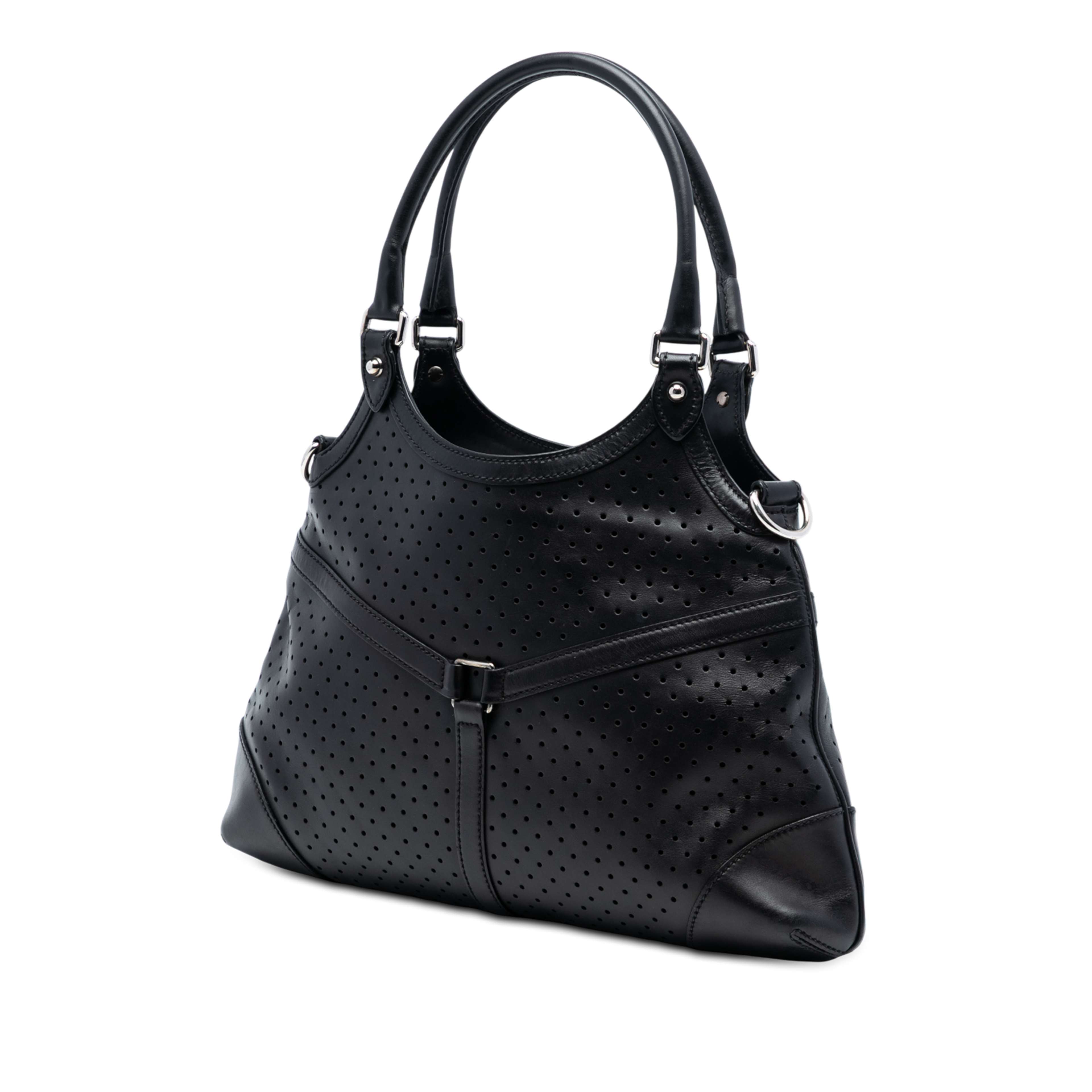 Gucci Perforated Calfskin Interlocking G Reins Satchel, från Luxclusif, i färgen black. Klicka för att öppna bilden i stort format