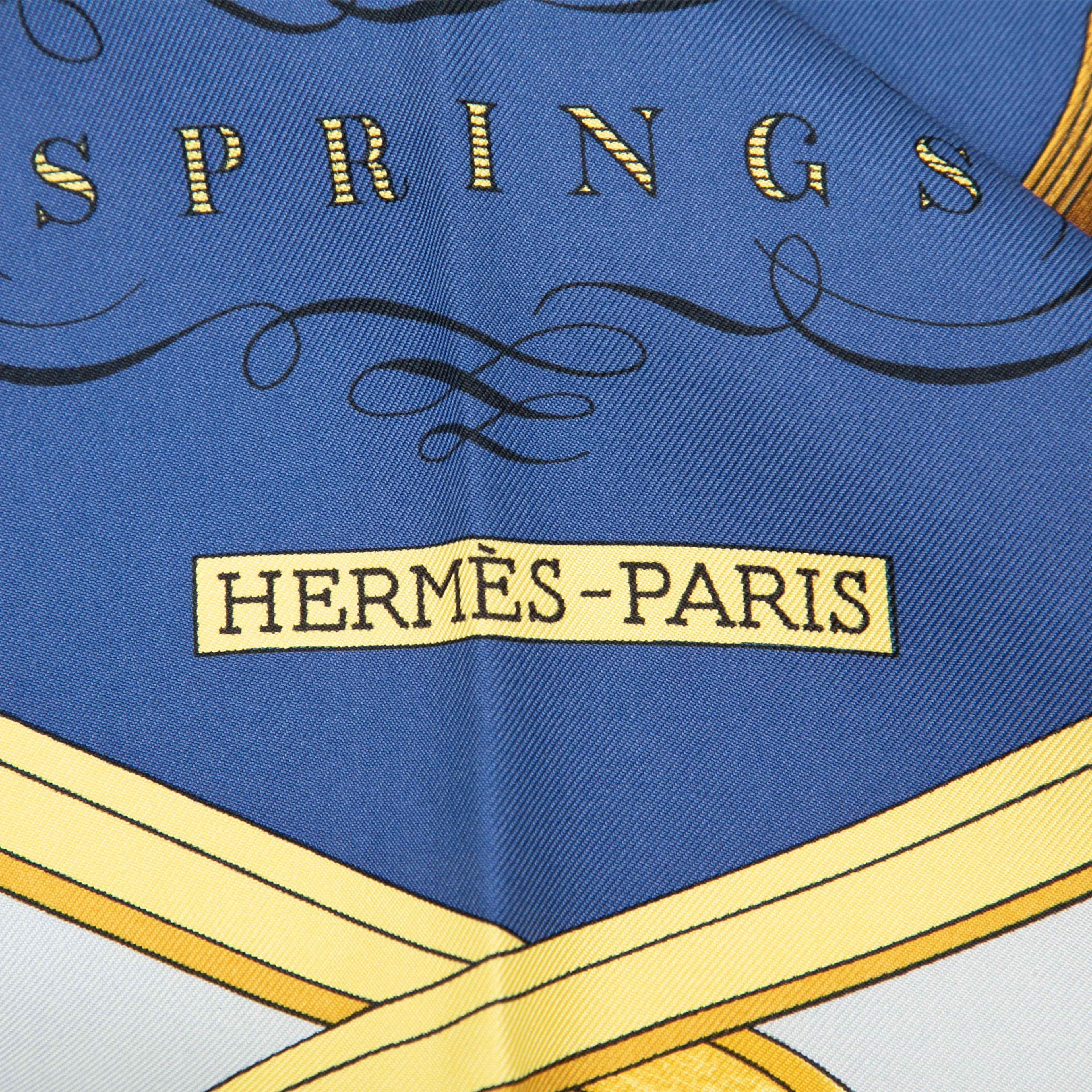 Hermès Springs Silk Scarf 90, från Luxclusif, i färgen blå. Klicka för att öppna bilden i stort format
