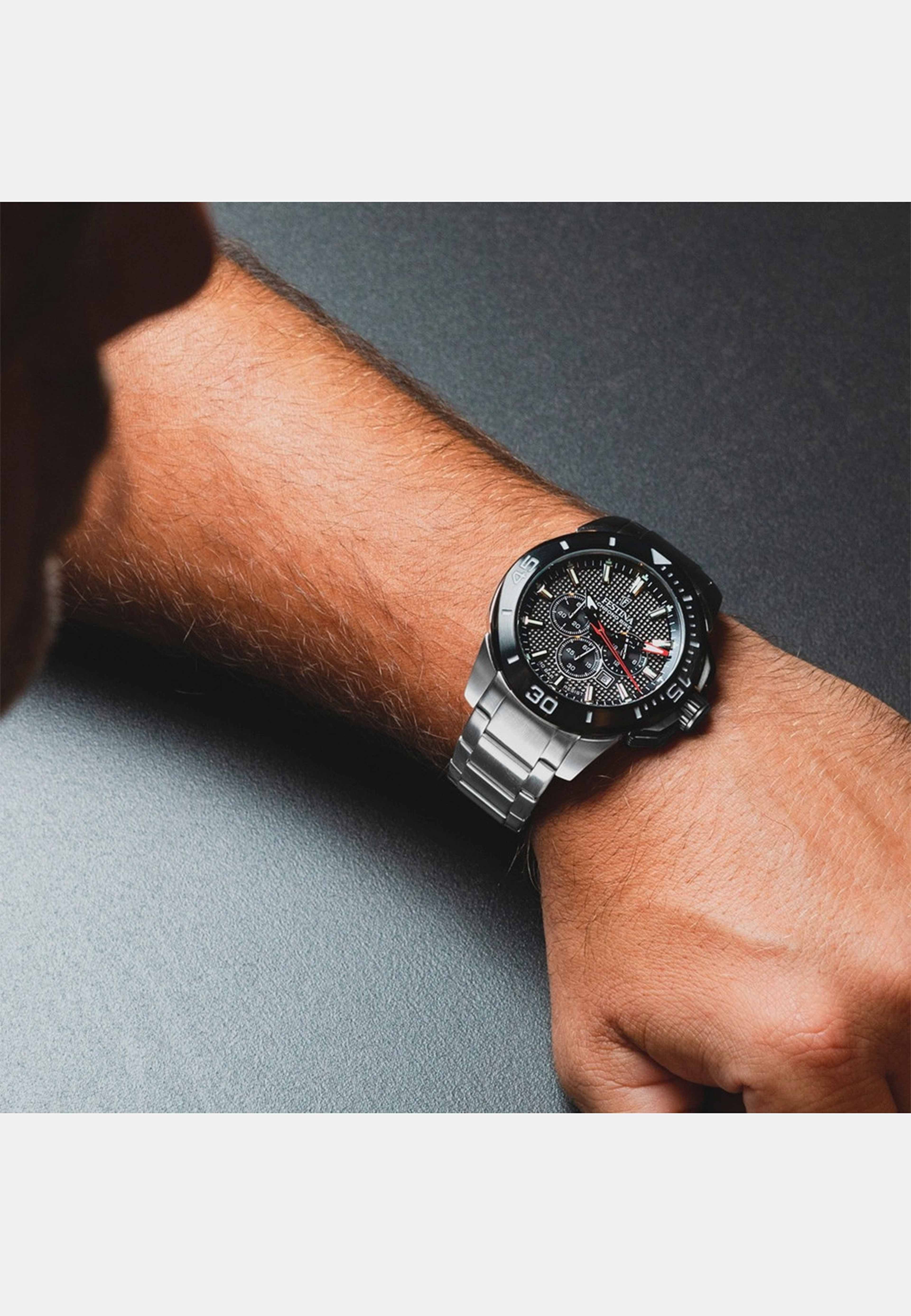 Festina Chrono Bike Herrklocka Svart/stl, Metallband - F20641/4, från Festina, i färgen silver. Klicka för att öppna bilden i stort format
