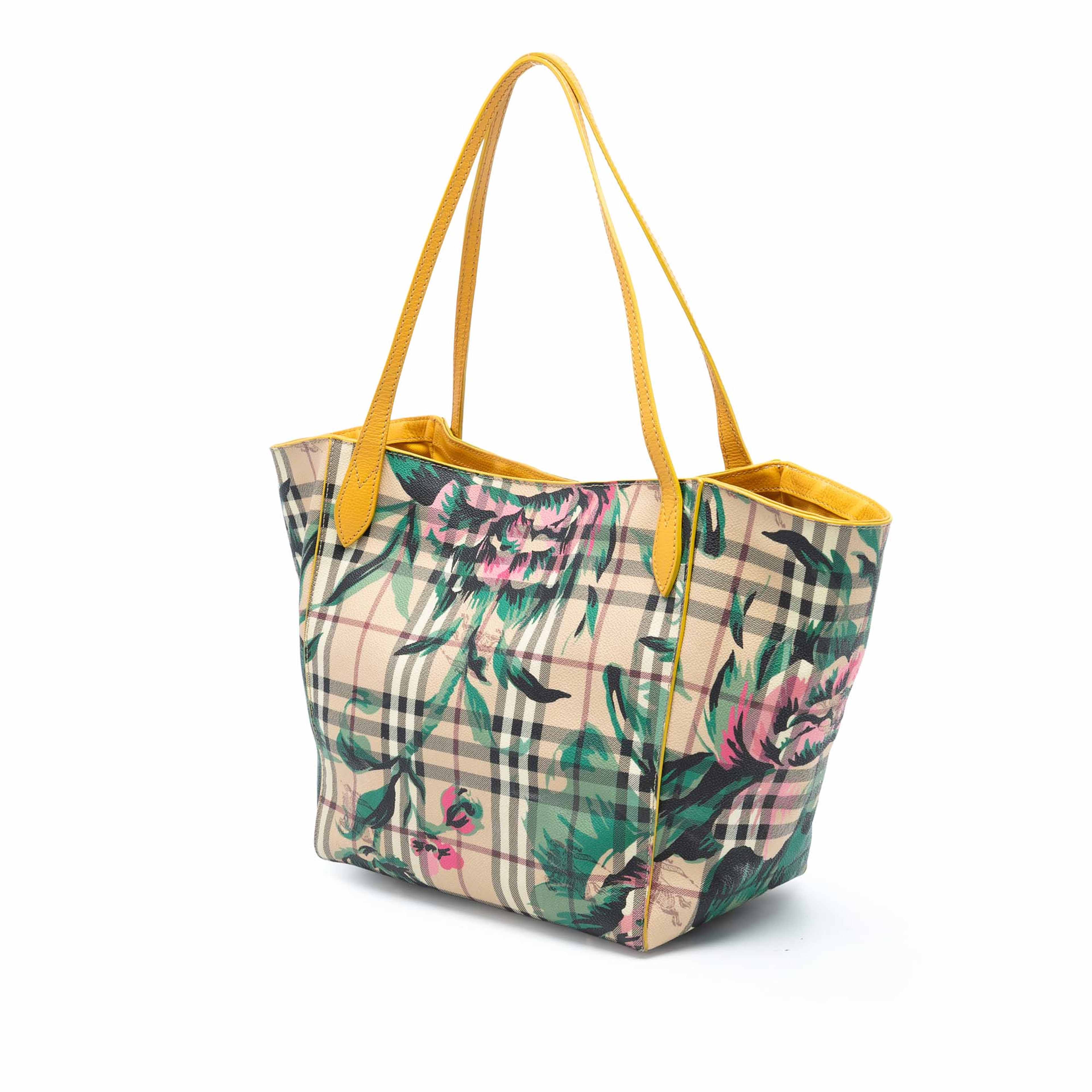 Burberry Small Haymarket Check Floral Print Coated Canvas Canterbury Tote, från Luxclusif, i färgen beige. Klicka för att öppna bilden i stort format