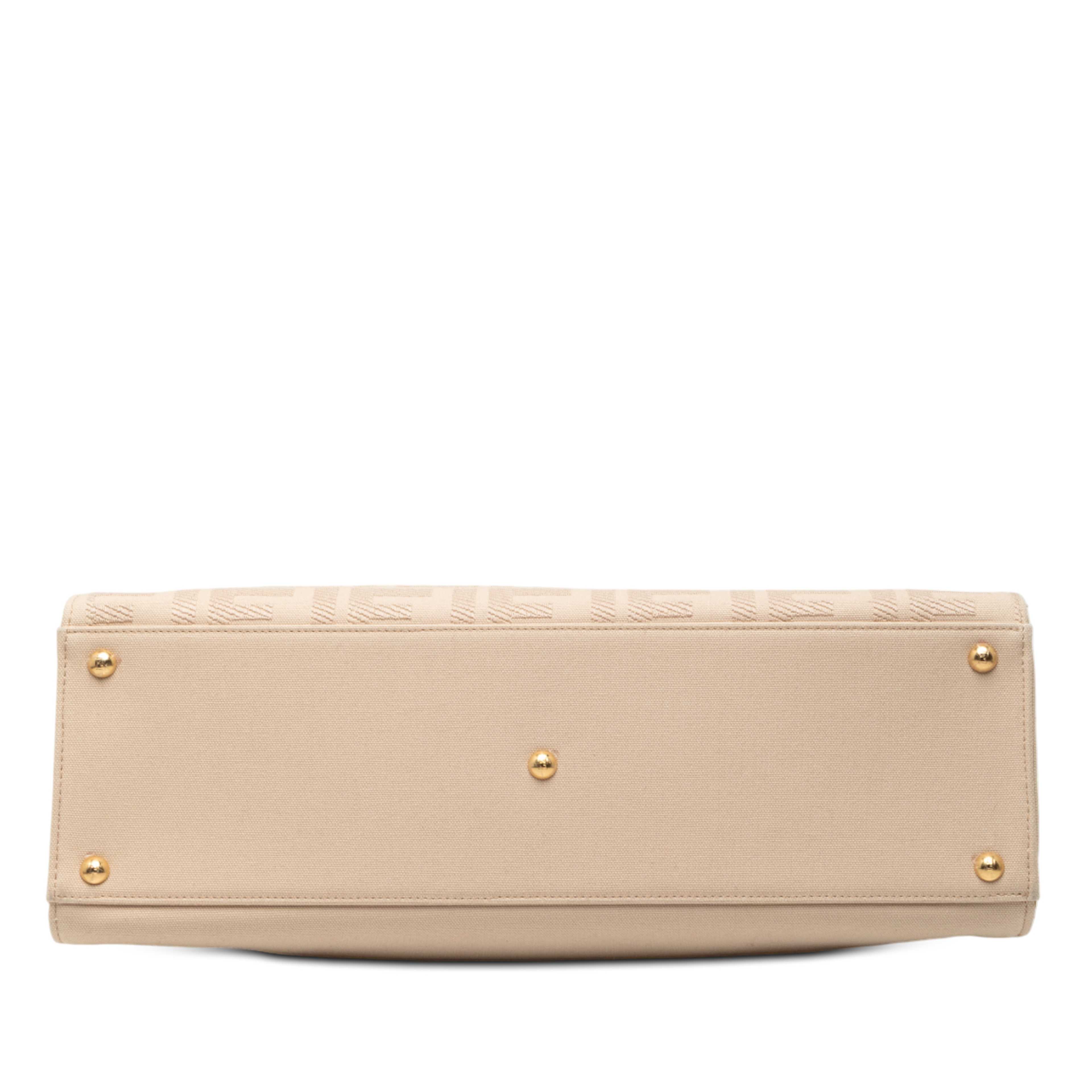 Fendi Zucca Embroidered Canvas Peekaboo X Tote, från Luxclusif, i färgen beige. Klicka för att öppna bilden i stort format