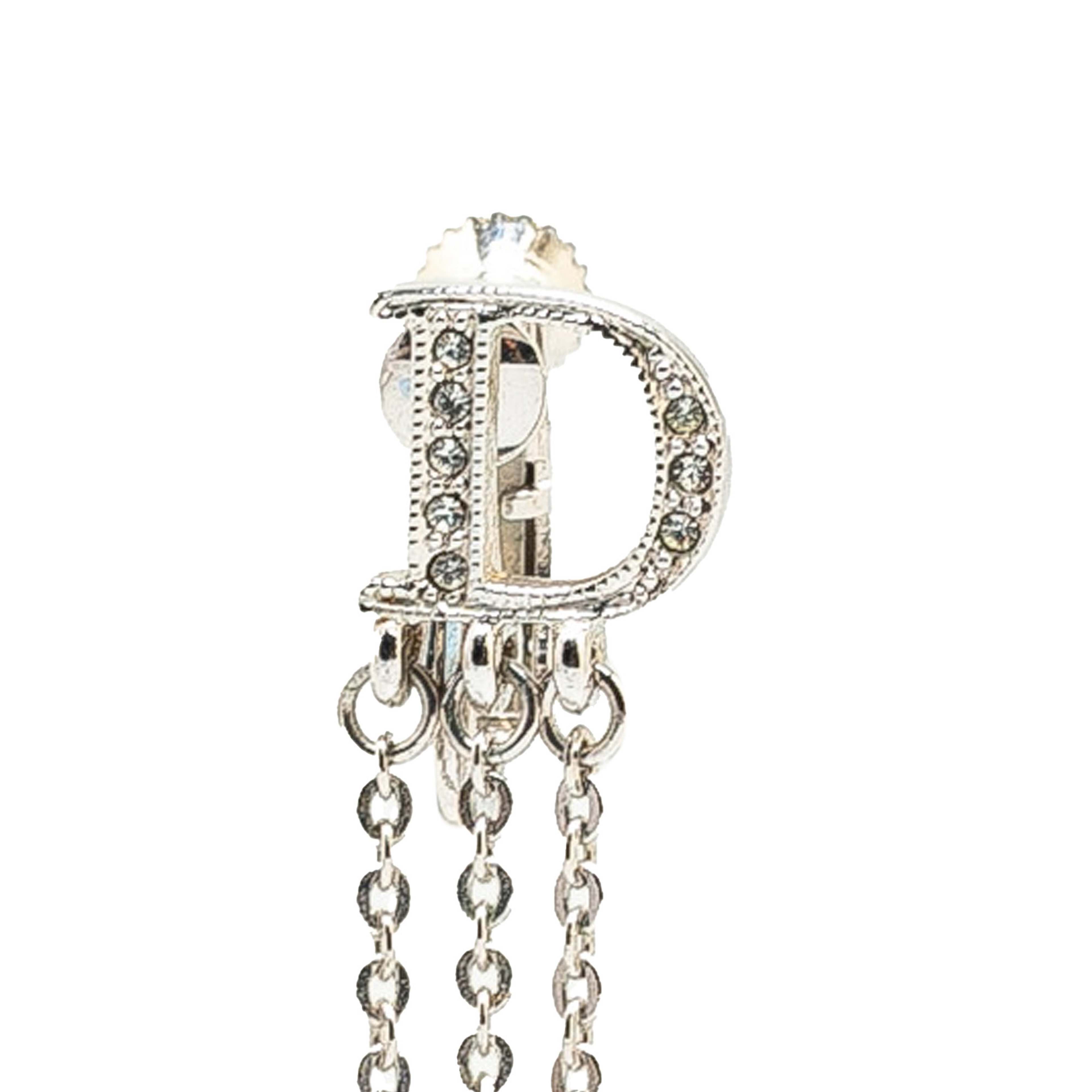 Dior Silver Metal And Crystals Dangle Earrings