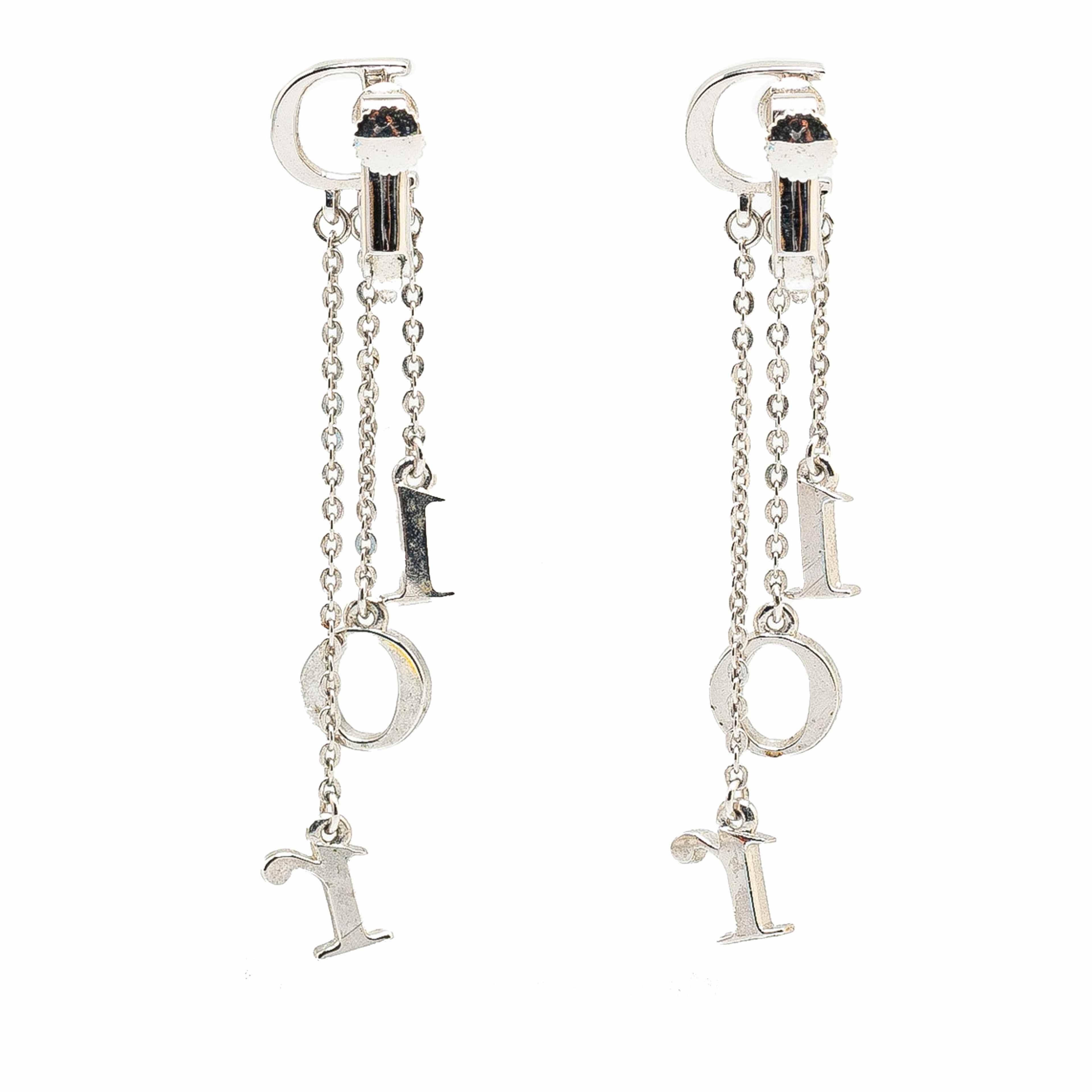 Dior Silver Metal And Crystals Dangle Earrings
