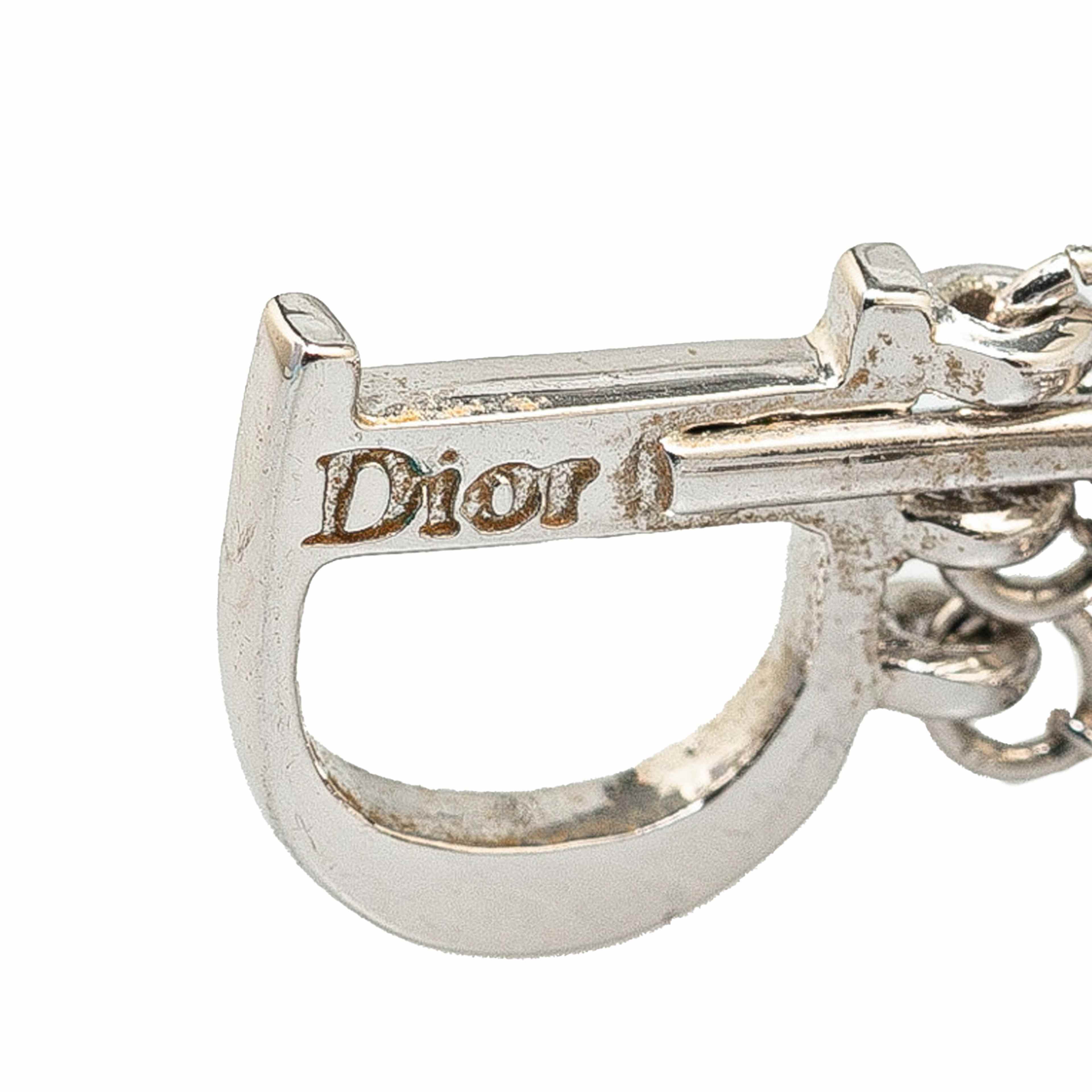 Dior Silver Metal And Crystals Dangle Earrings