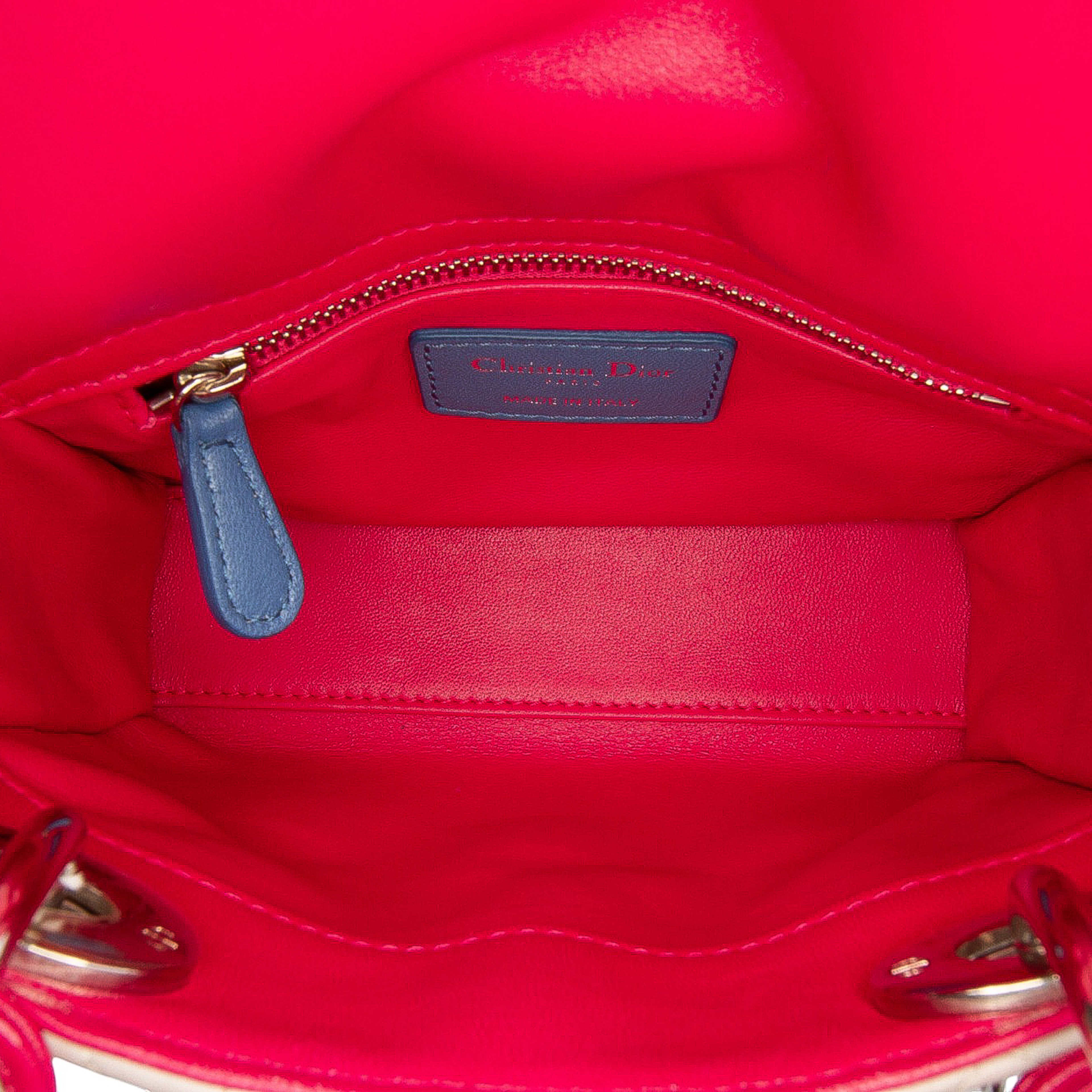 Dior Mini Tricolor Lambskin Cannage Lady Dior, från Luxclusif, i färgen light beige. Klicka för att öppna bilden i stort format