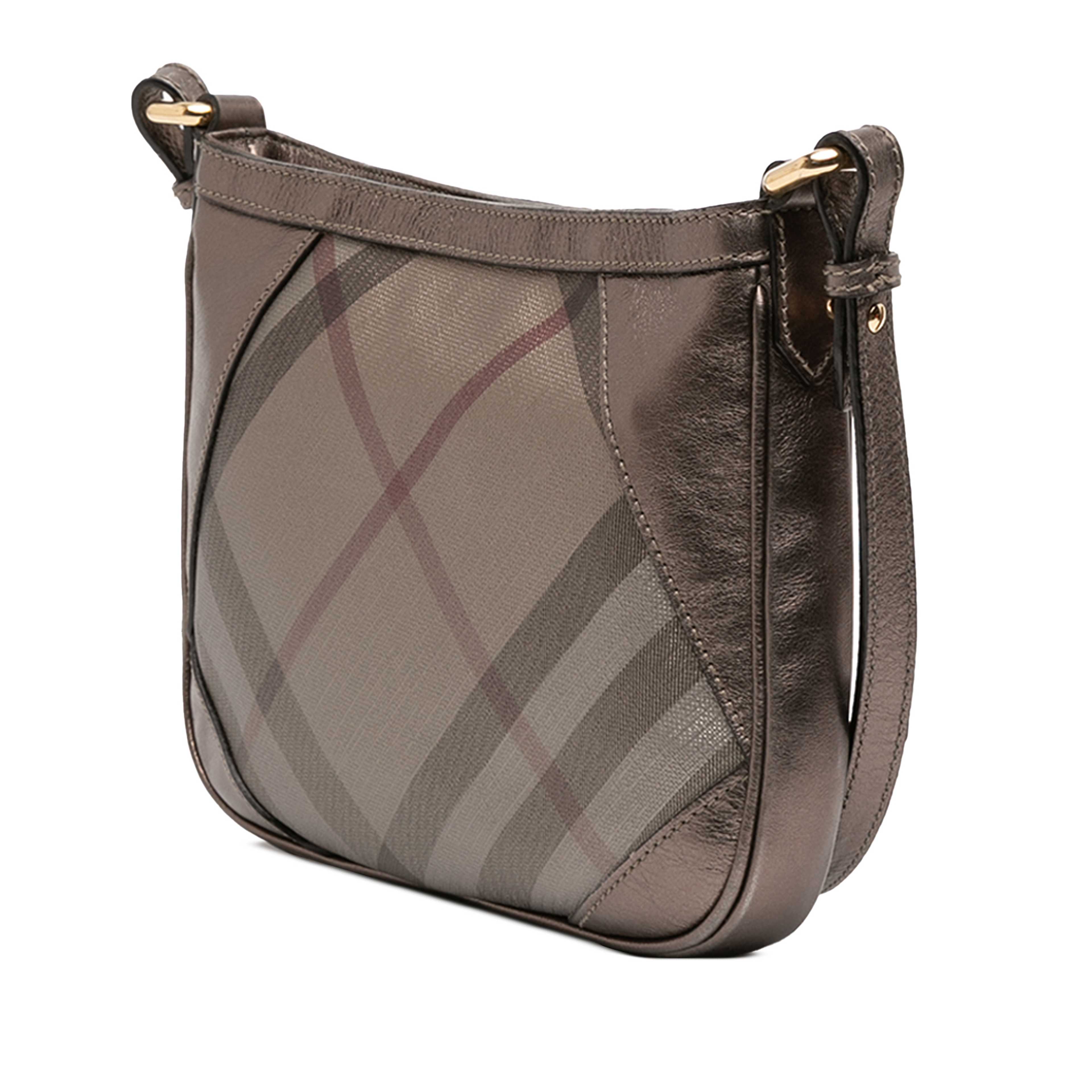 Burberry Supernova Check Canvas And Metallic Leather Crossbody, från Luxclusif, i färgen bronze. Klicka för att öppna bilden i stort format
