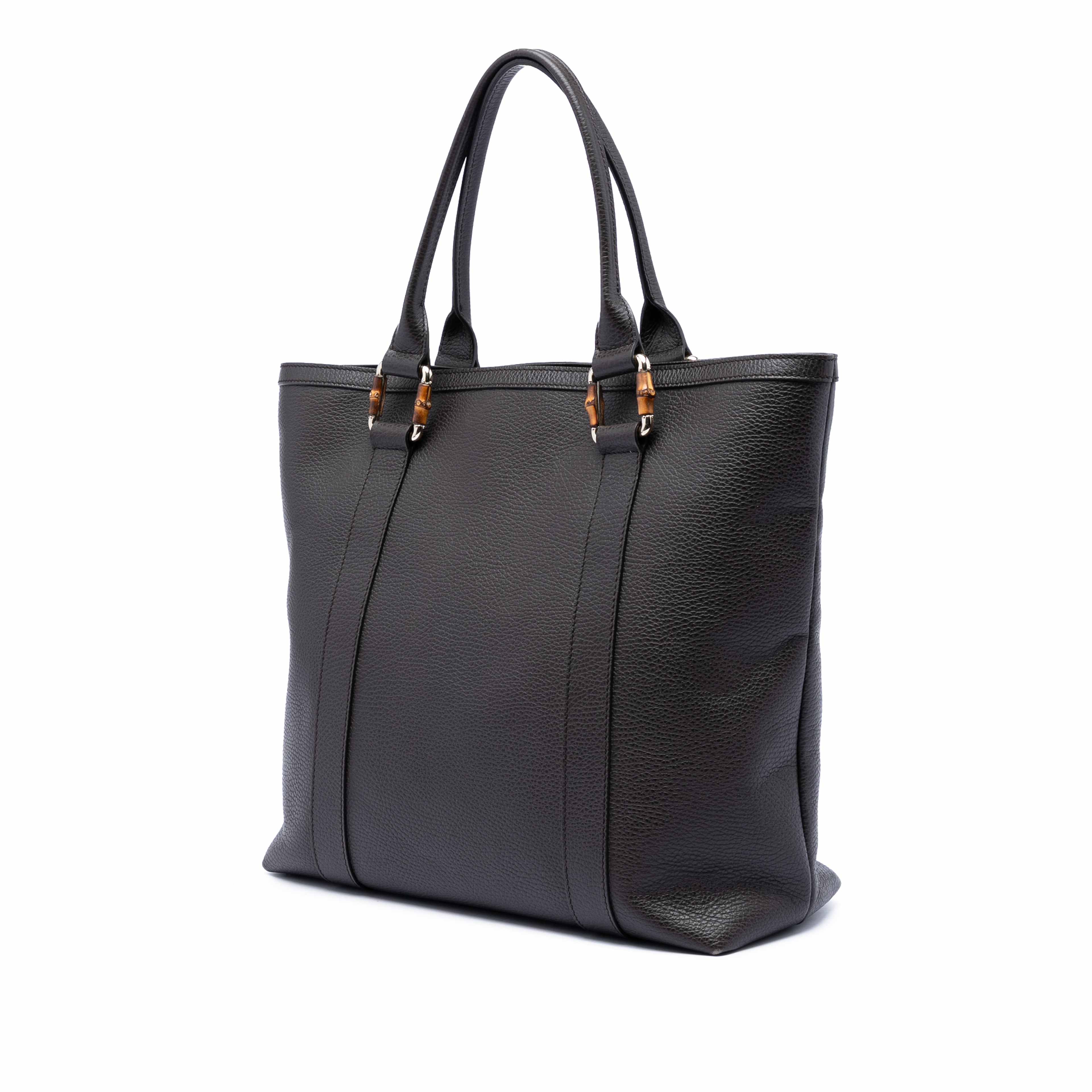 Gucci Grained Calfskin Bamboo Shopper Tote, från Luxclusif, i färgen dark brown. Klicka för att öppna bilden i stort format