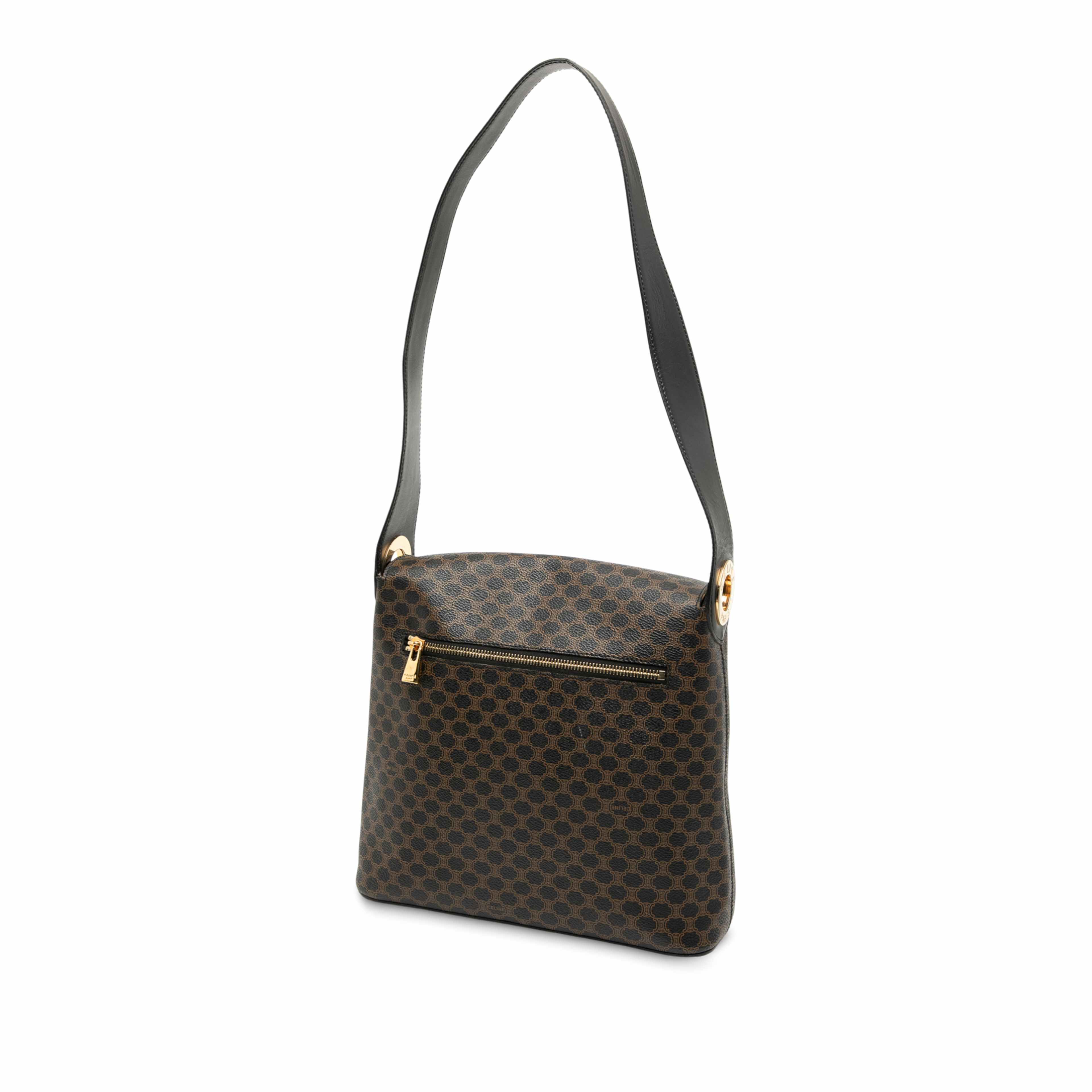 Celine Macadam Coated Canvas Shoulder Bag, från Luxclusif, i färgen dark brown. Klicka för att öppna bilden i stort format