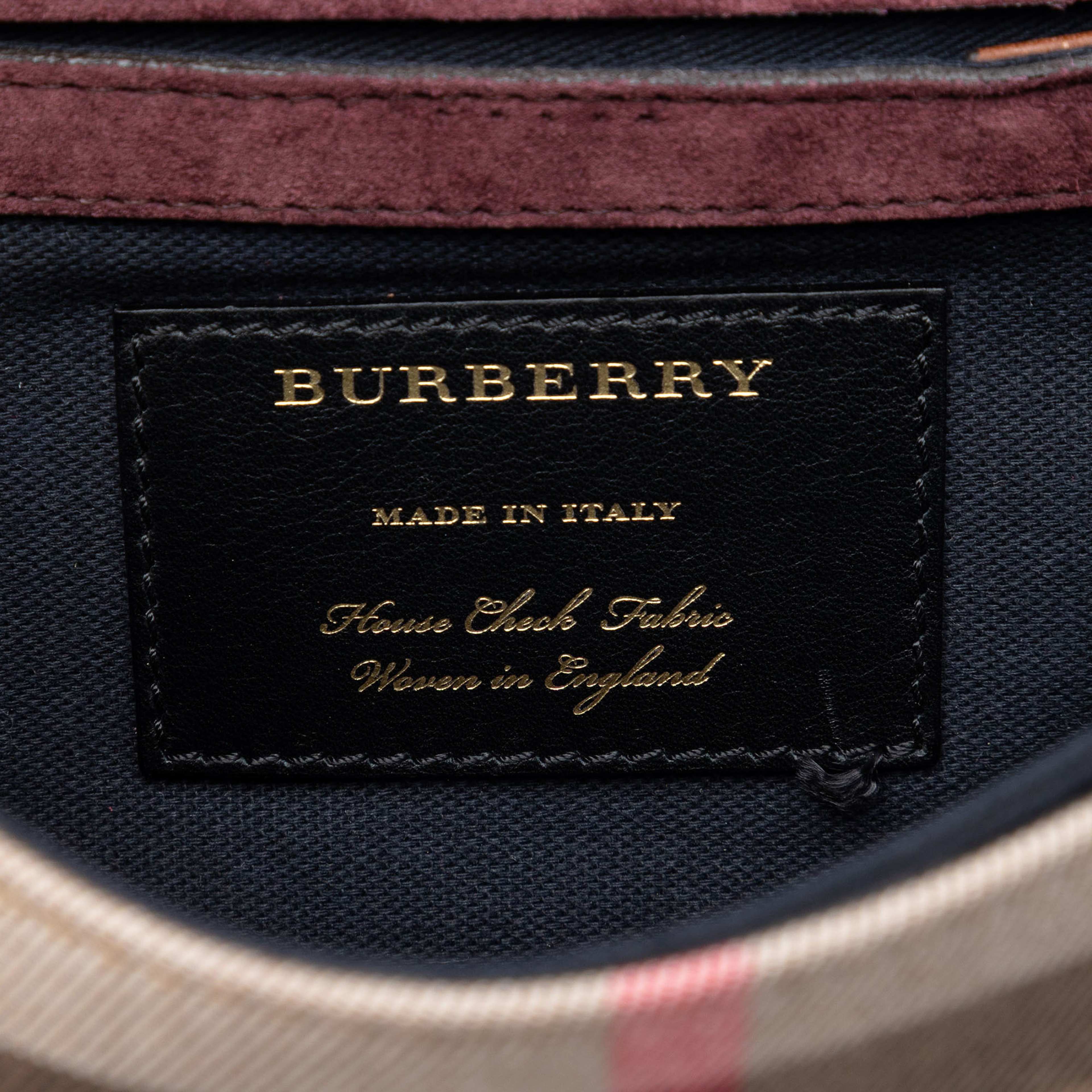 Burberry Small Leather And House Check Canvas Derby Macken Crossbody, från Luxclusif, i färgen brown. Klicka för att öppna bilden i stort format