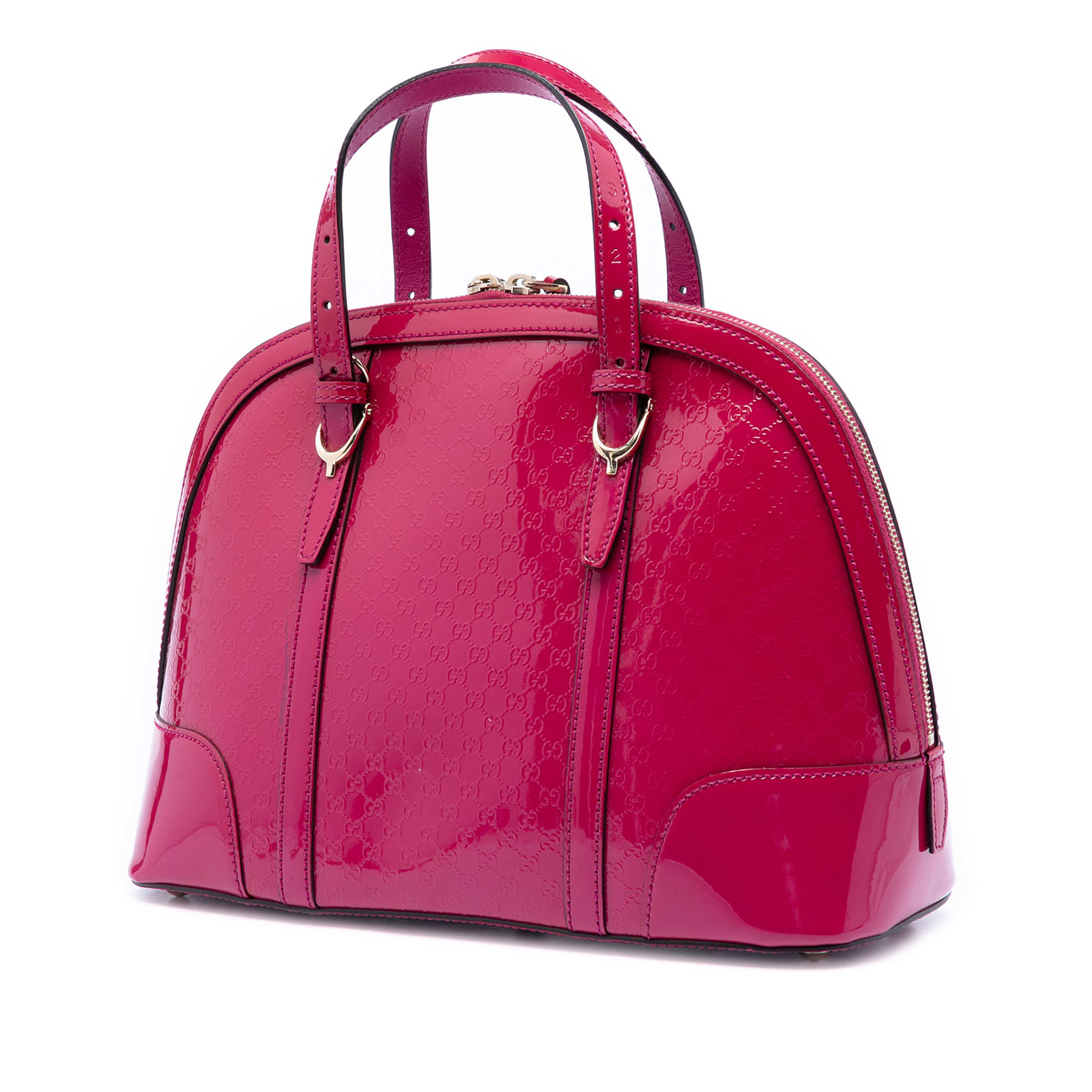 Gucci Small Microguccissima Patent Nice Dome Satchel, från Luxclusif, i färgen hot pink. Klicka för att öppna bilden i stort format