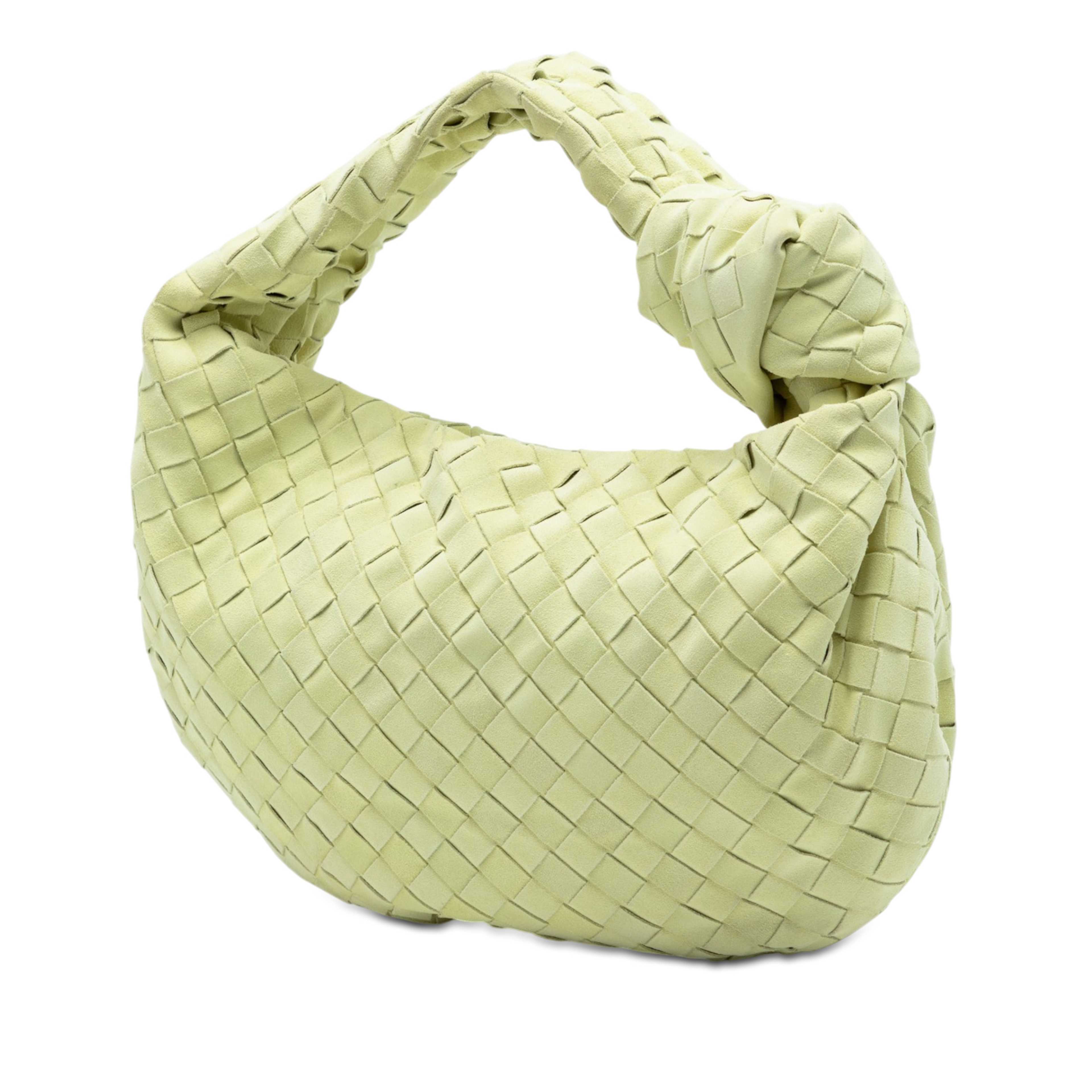 Bottega Veneta Teen Suede Intrecciato Jodie, från Luxclusif, i färgen gul. Klicka för att öppna bilden i stort format