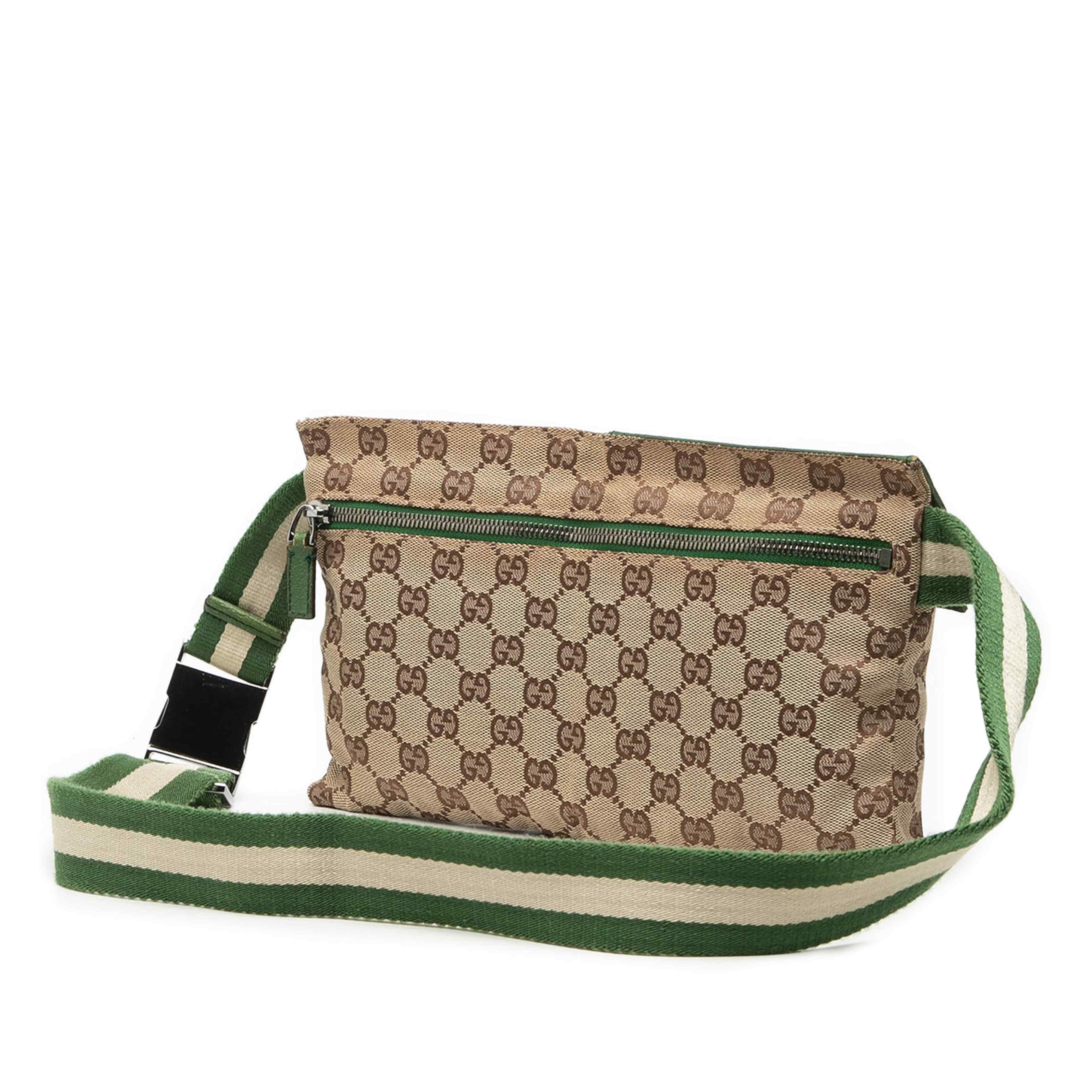 Gucci Gg Canvas Web Double Pocket Belt Bag, från Luxclusif, i färgen beige. Klicka för att öppna bilden i stort format