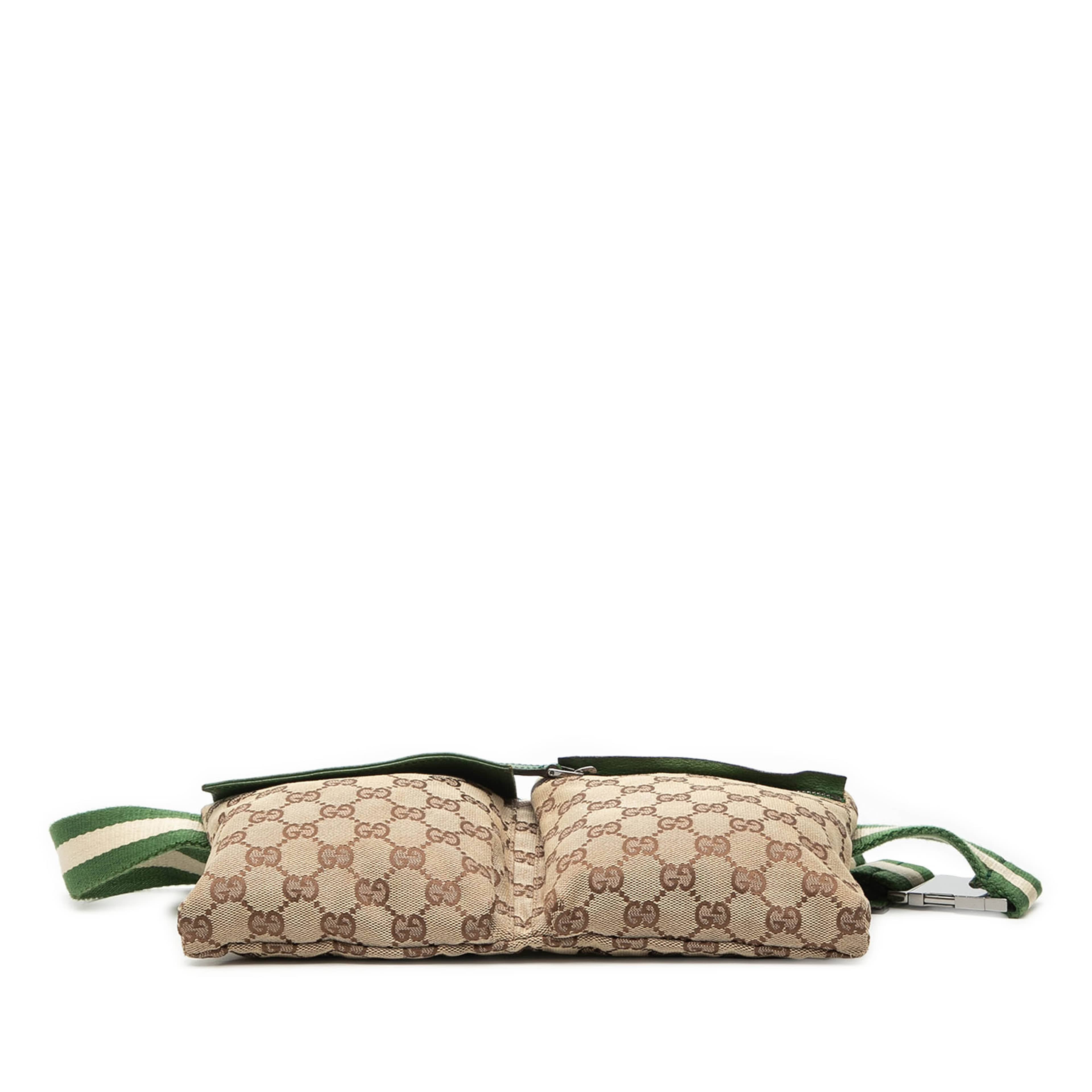 Gucci Gg Canvas Web Double Pocket Belt Bag, från Luxclusif, i färgen beige. Klicka för att öppna bilden i stort format