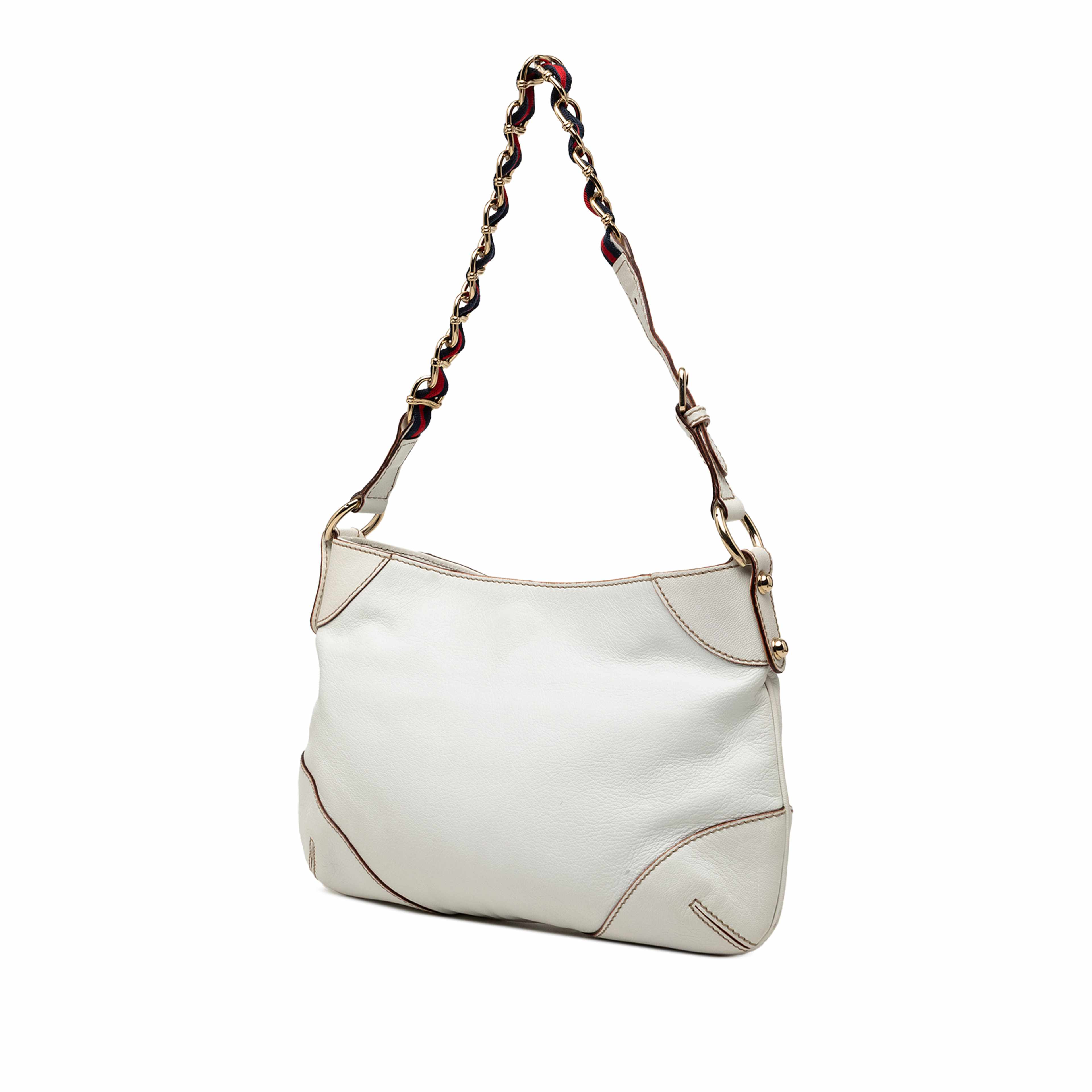 Gucci Calfskin Web Capri Ranch Kid Shoulder Bag, från Luxclusif, i färgen vit. Klicka för att öppna bilden i stort format