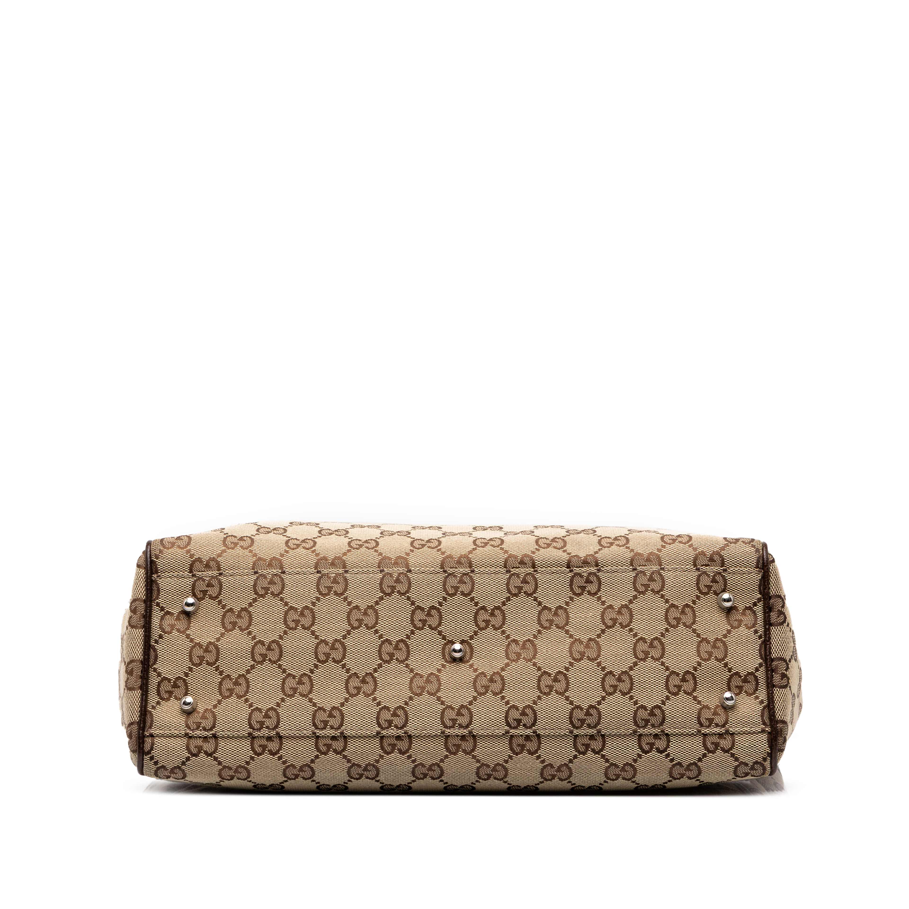 Gucci Gg Canvas Web Horsebit Tote, från Luxclusif, i färgen beige. Klicka för att öppna bilden i stort format