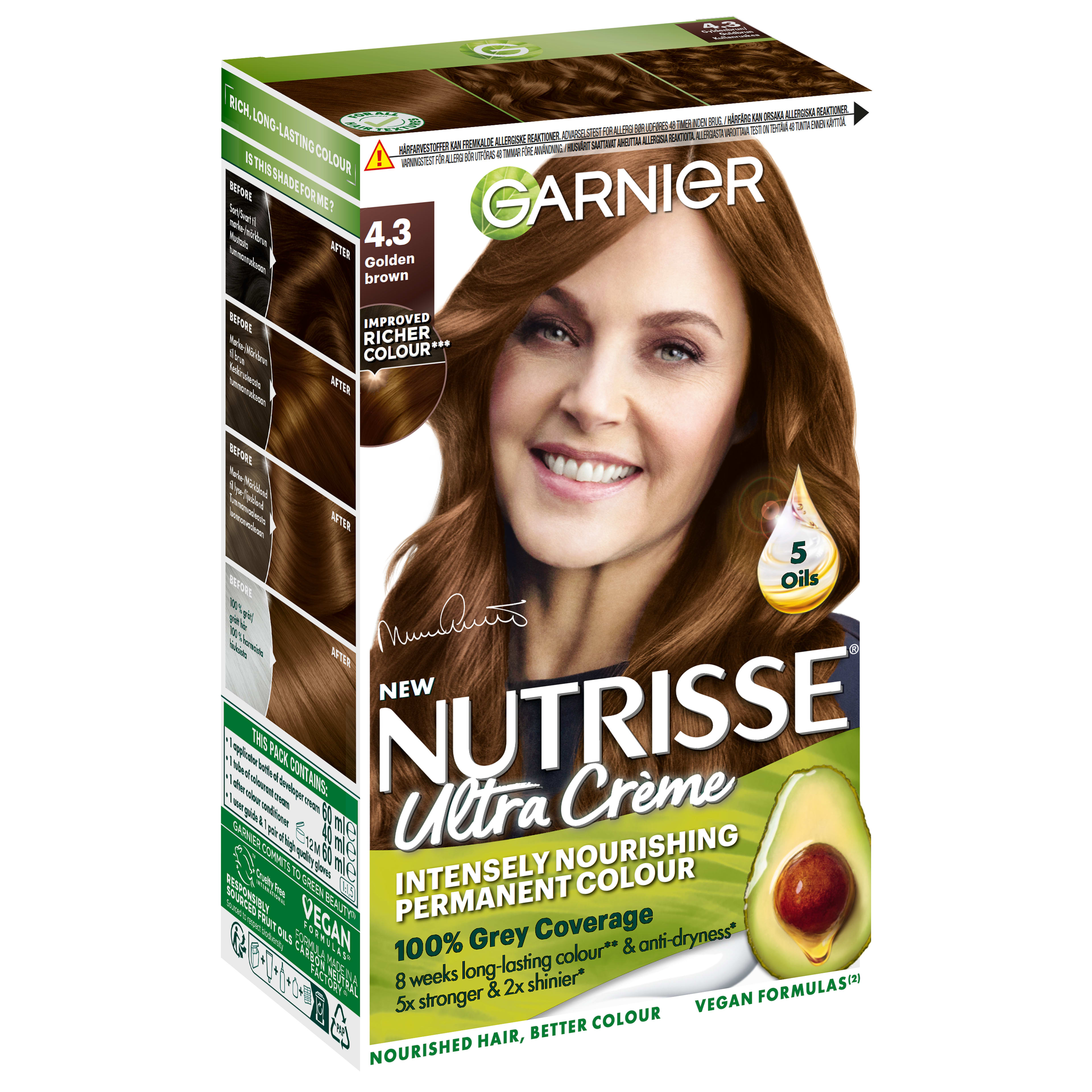 Nutrisse Permanent Nourishing Hair Color Nivå 3, från Garnier, i färgen Golden Brown. Klicka för att öppna bilden i stort format