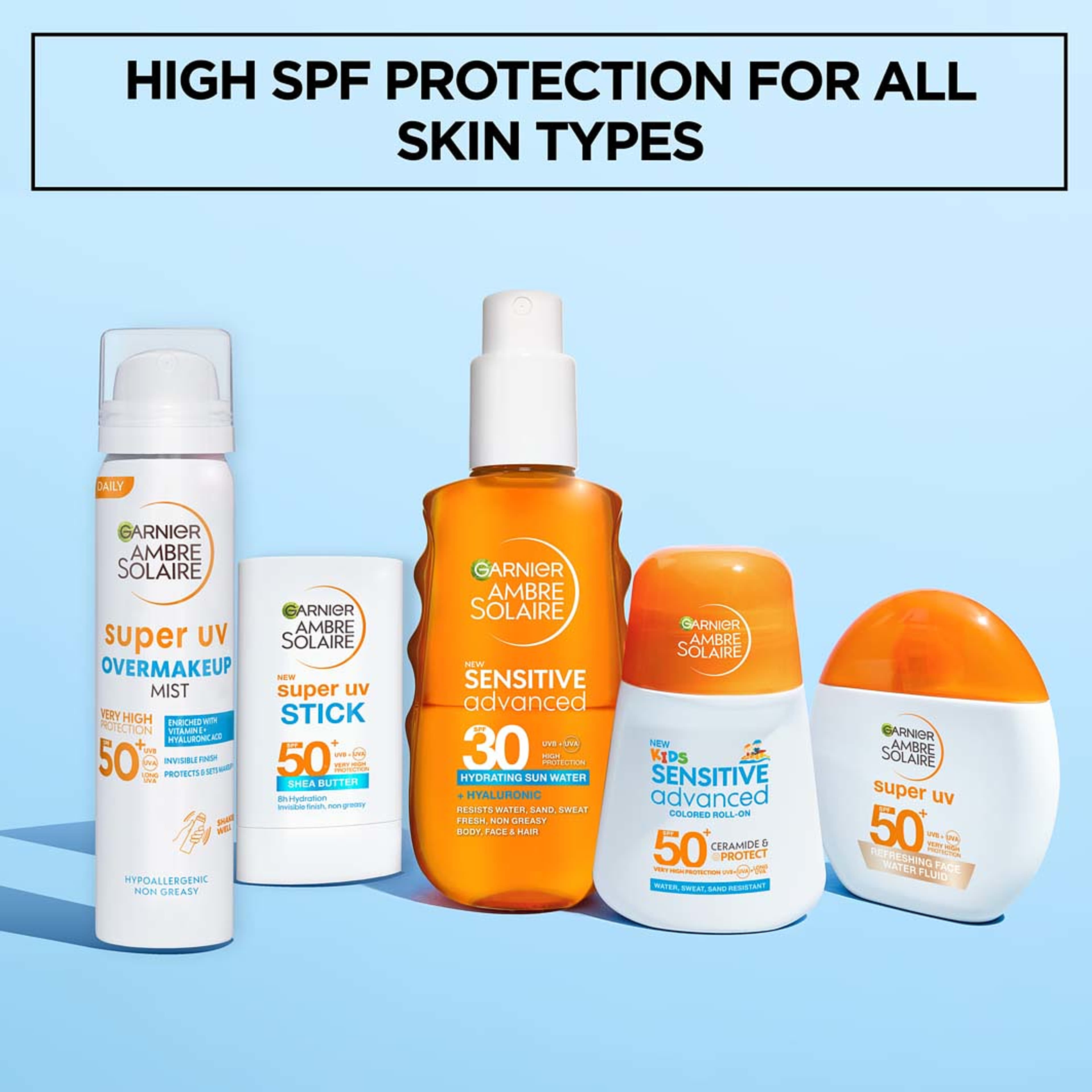 Ambre Solaire Super UV Refreshing Face Water Fluid SPF50+, från Garnier. Klicka för att öppna bilden i stort format