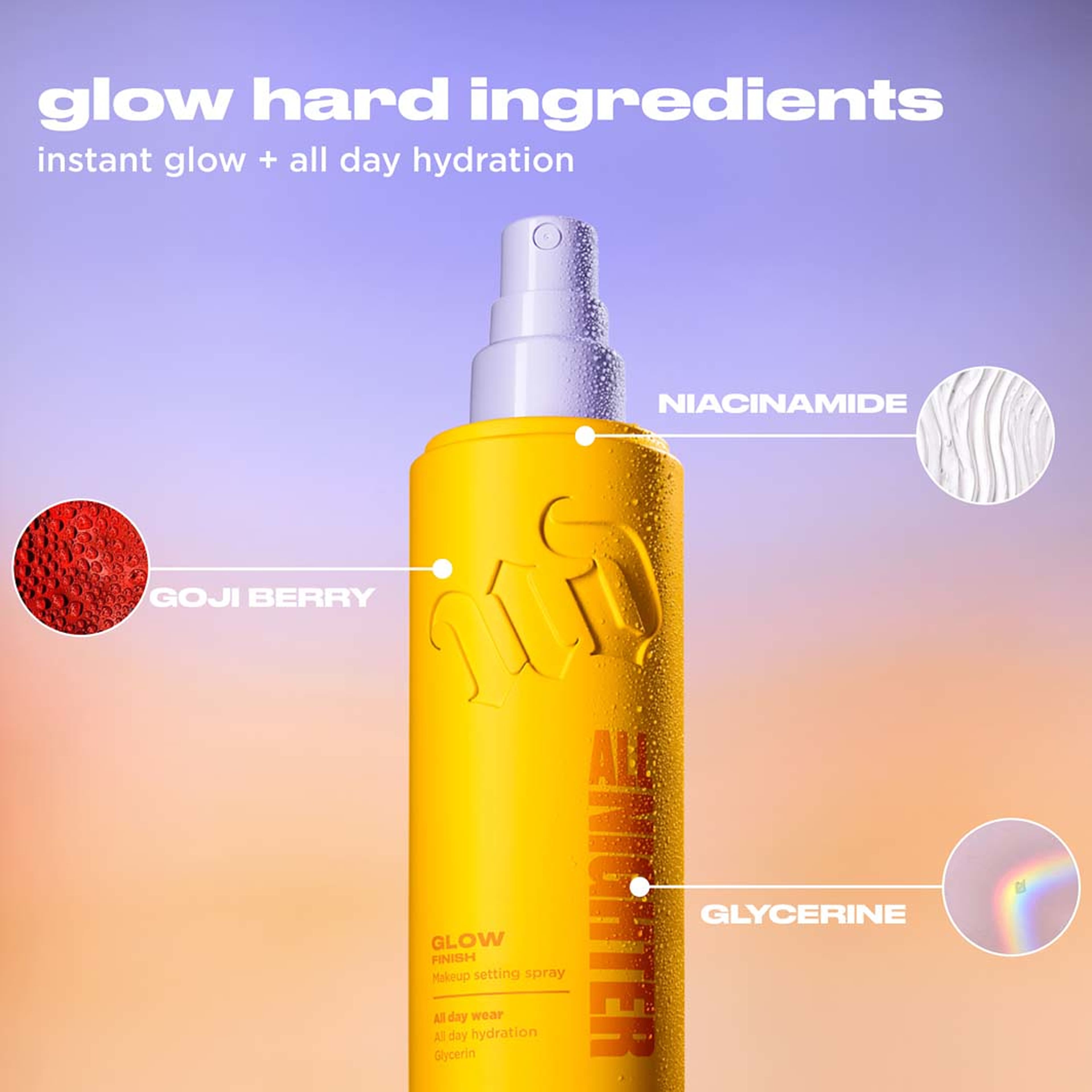 All Nighter Makeup Setting Spray Glow Finish, från Urban Decay. Klicka för att öppna bilden i stort format