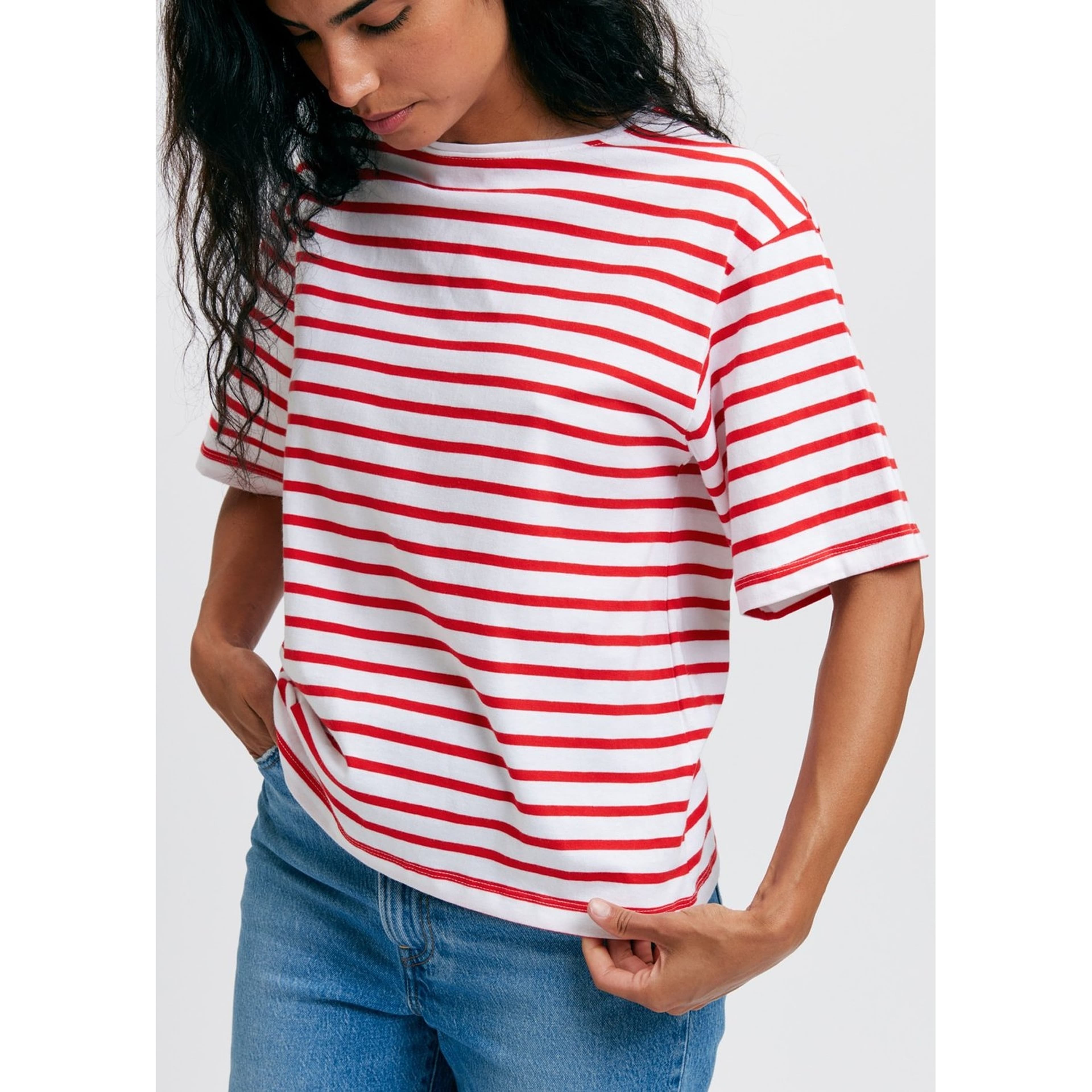 Tuva T-shirt Rand Vit Röd