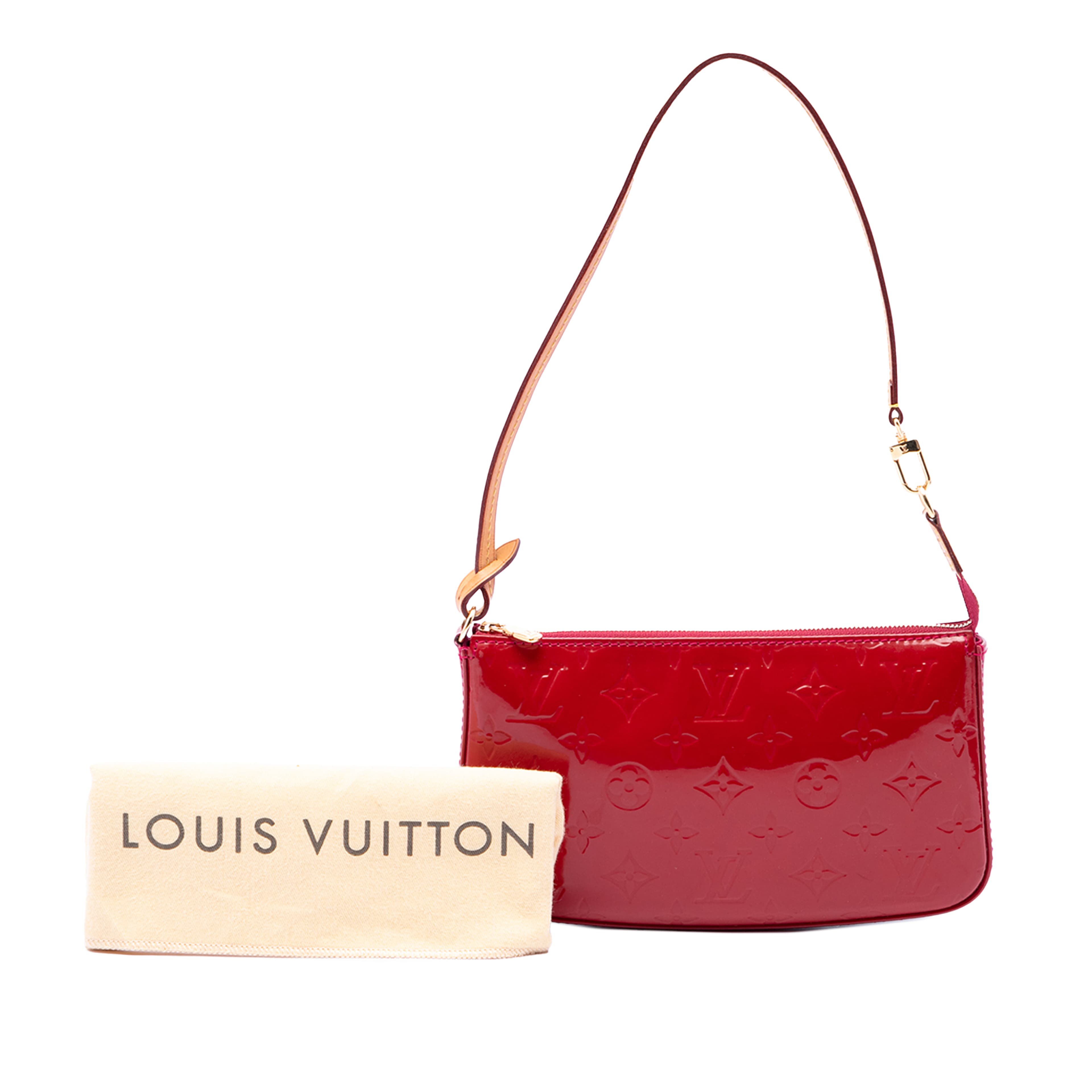 Louis Vuitton Monogram Vernis Pochette Accessoires, från Luxclusif, i färgen röd. Klicka för att öppna bilden i stort format