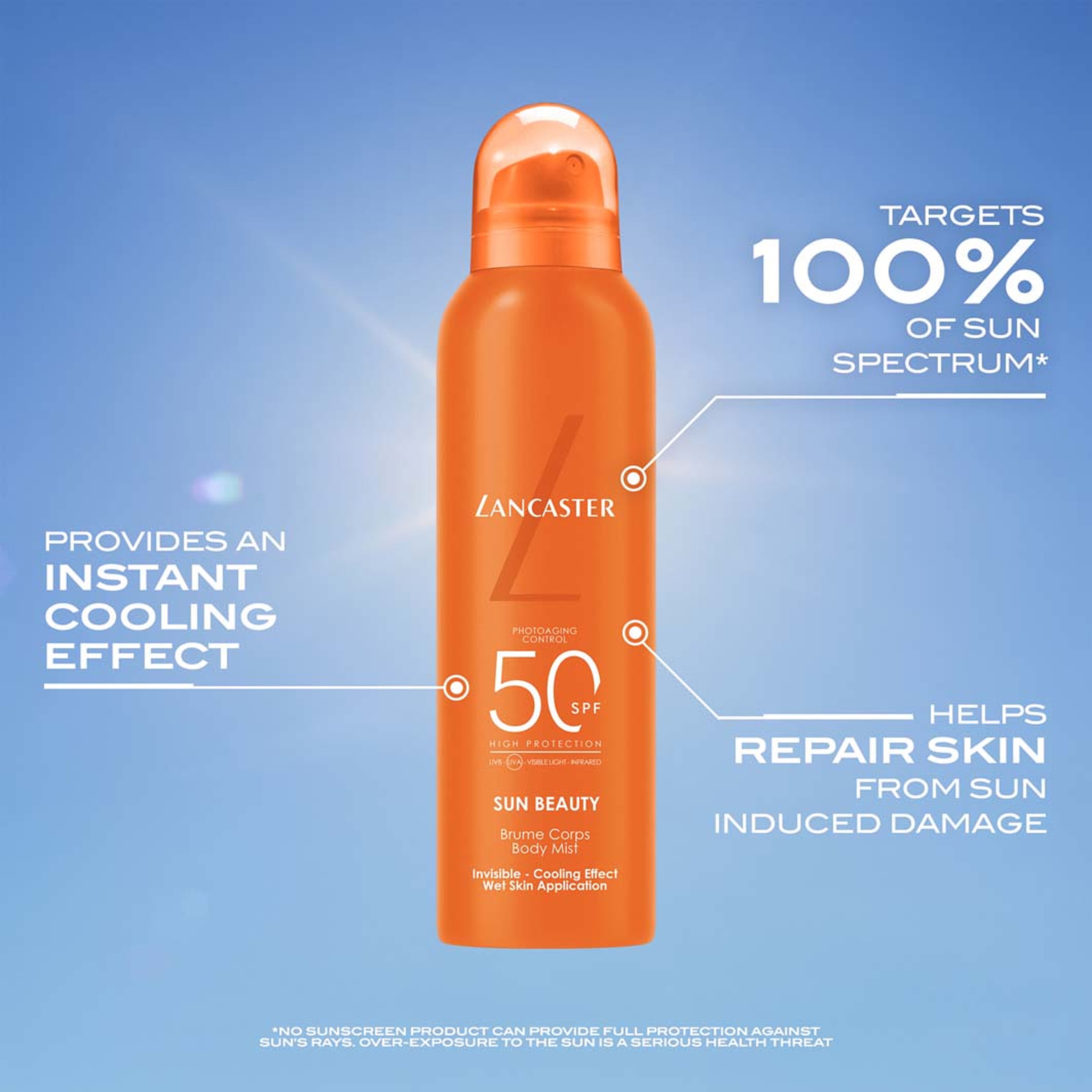 Sun Beauty Body Mist SPF50 High Protection, från Lancaster. Klicka för att öppna bilden i stort format