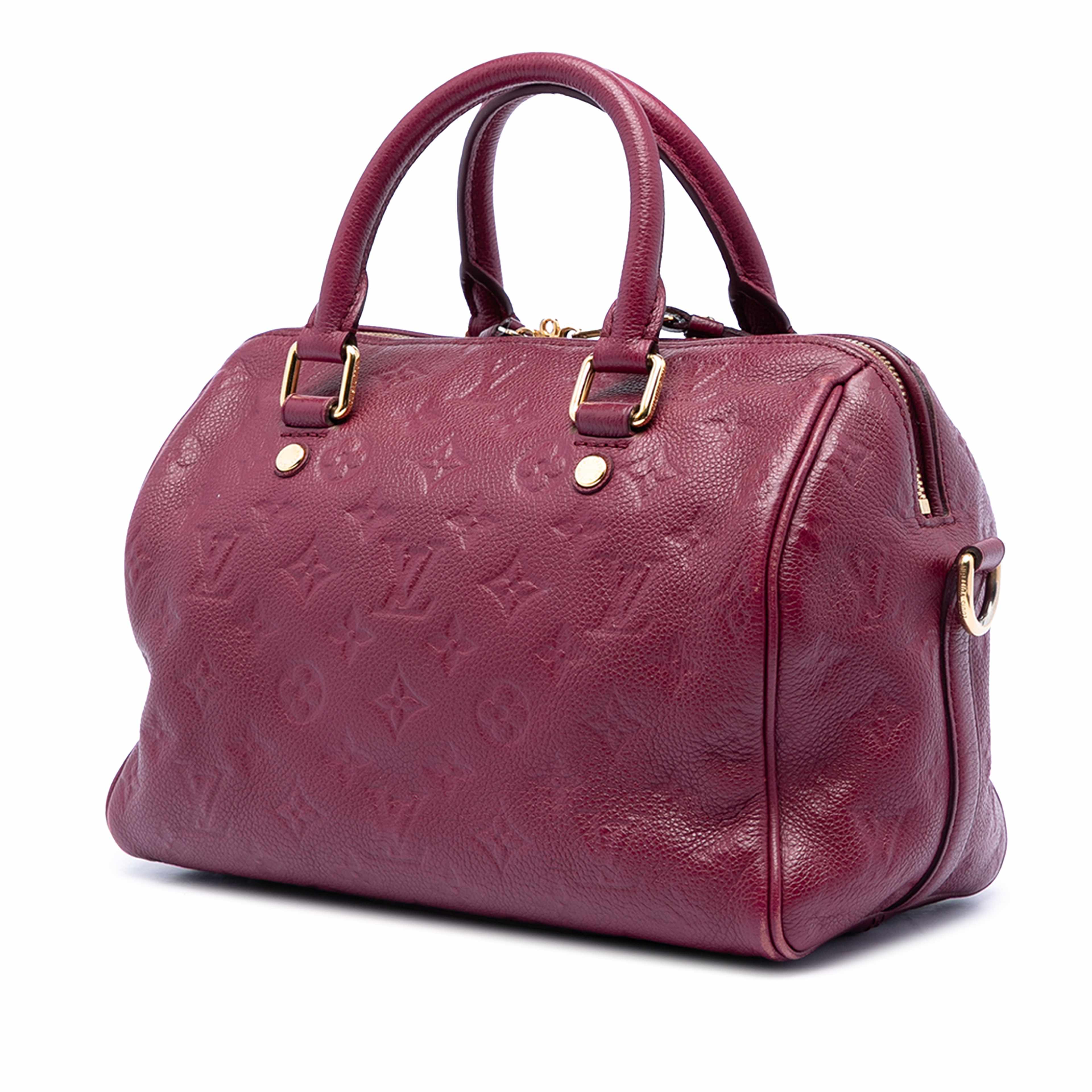 Louis Vuitton Monogram Empreinte Speedy Bandouliere 25, från Luxclusif, i färgen röd. Klicka för att öppna bilden i stort format