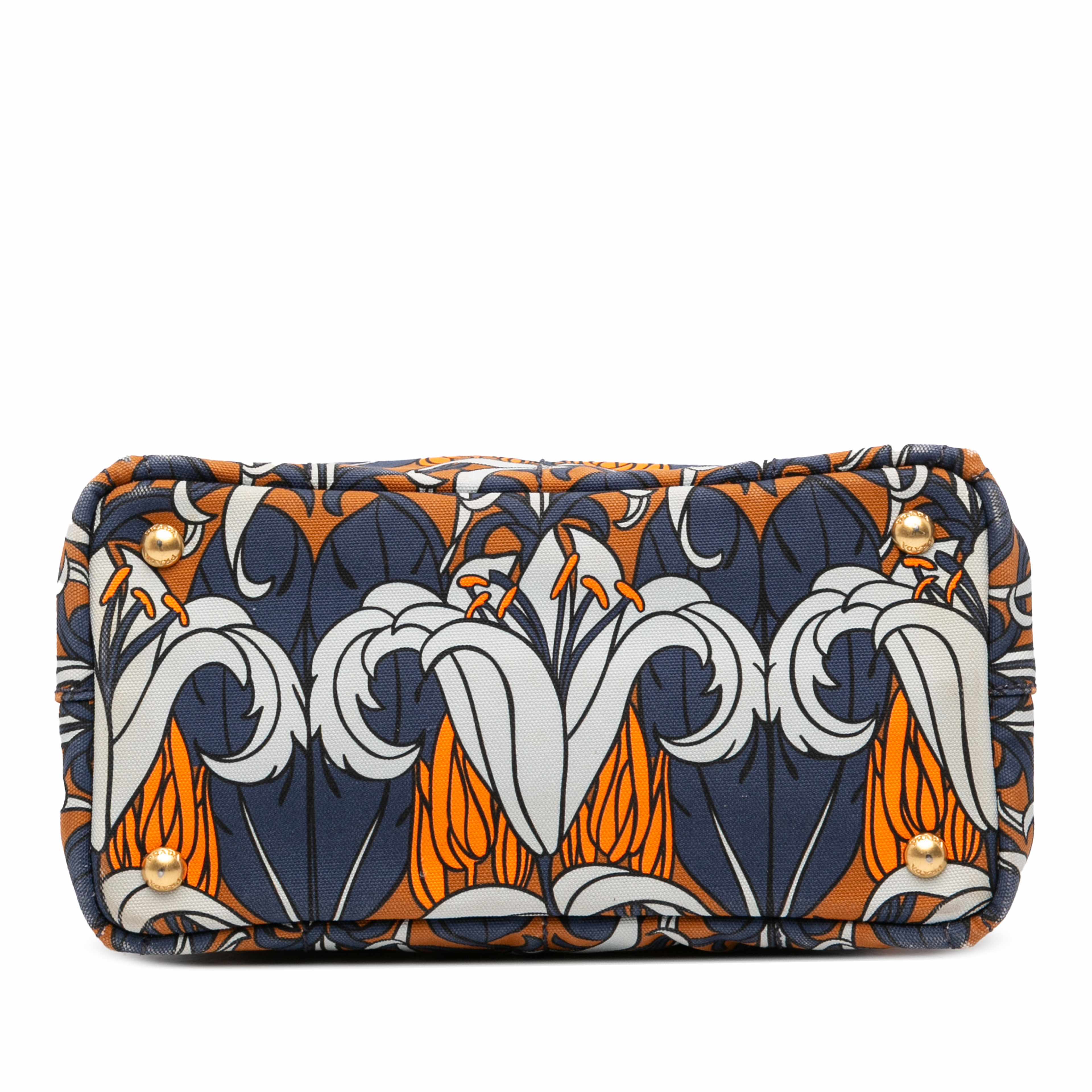 Prada Small Floral Printed Canvas Canapa Satchel, från Luxclusif, i färgen blue. Klicka för att öppna bilden i stort format