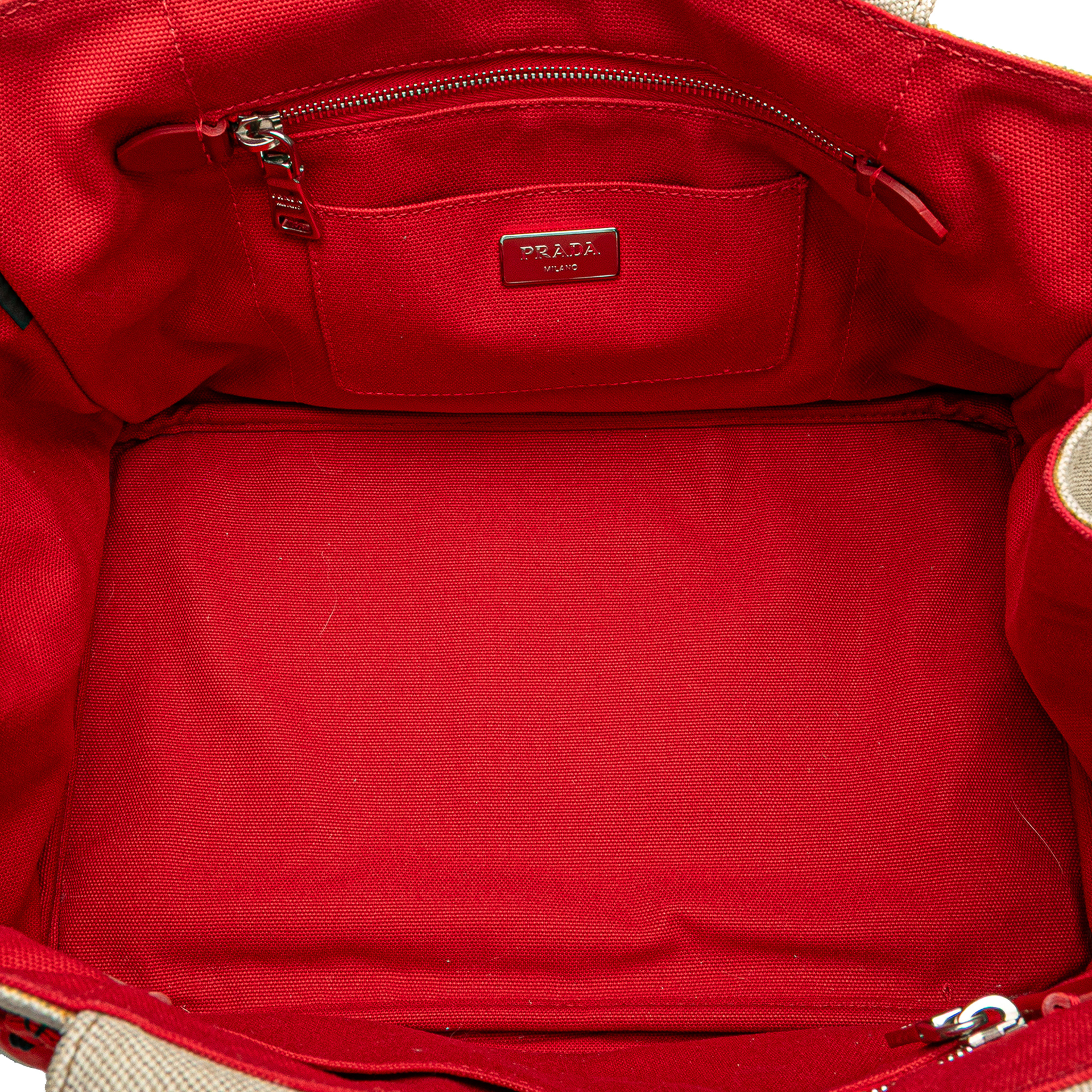 Prada Canvas Canapa Mistolino Tote, från Luxclusif, i färgen light beige. Klicka för att öppna bilden i stort format